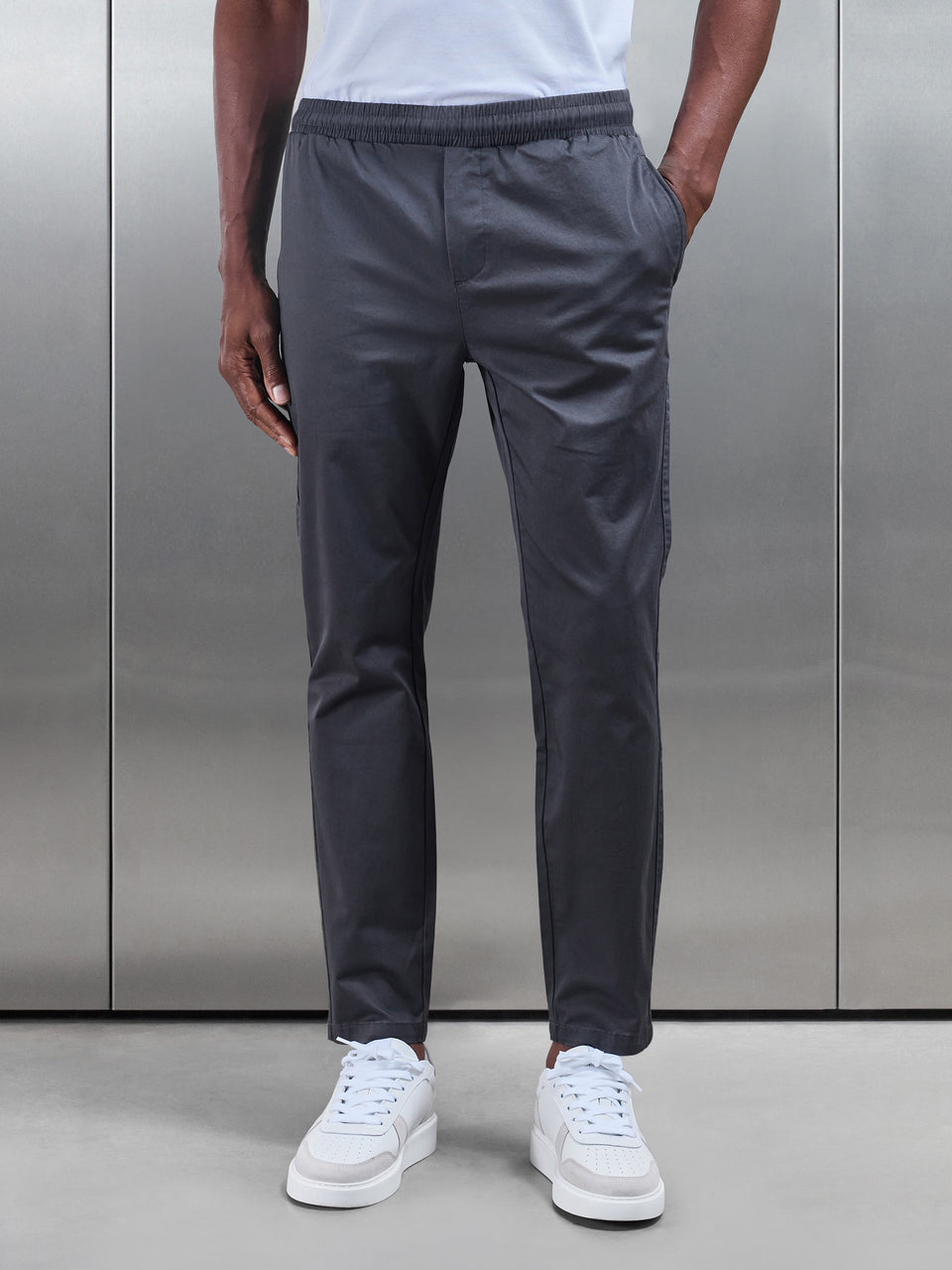 Tailored Drawstring Chino Trouser in Grey