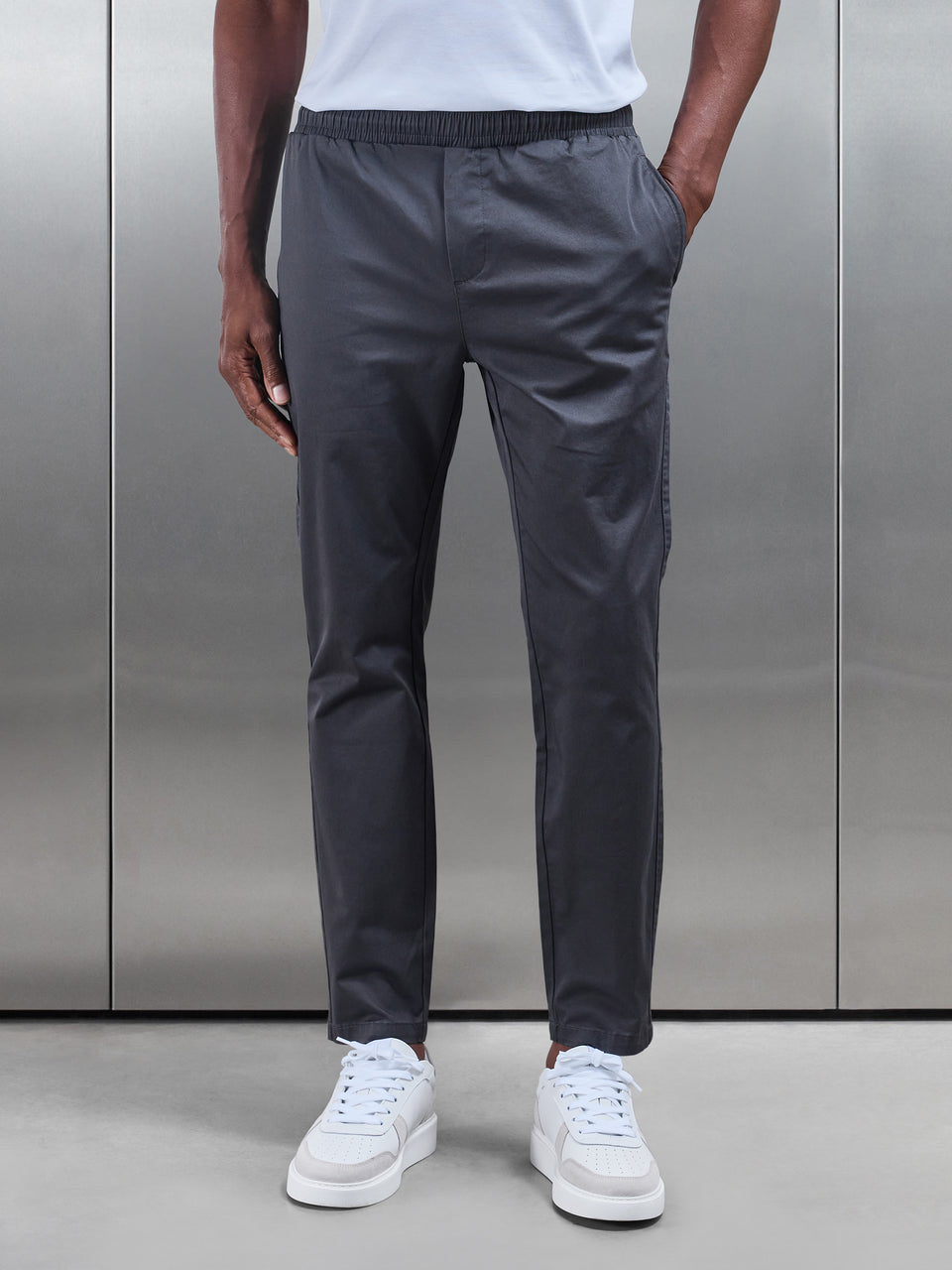 Tailored Drawstring Chino Trouser in Grey