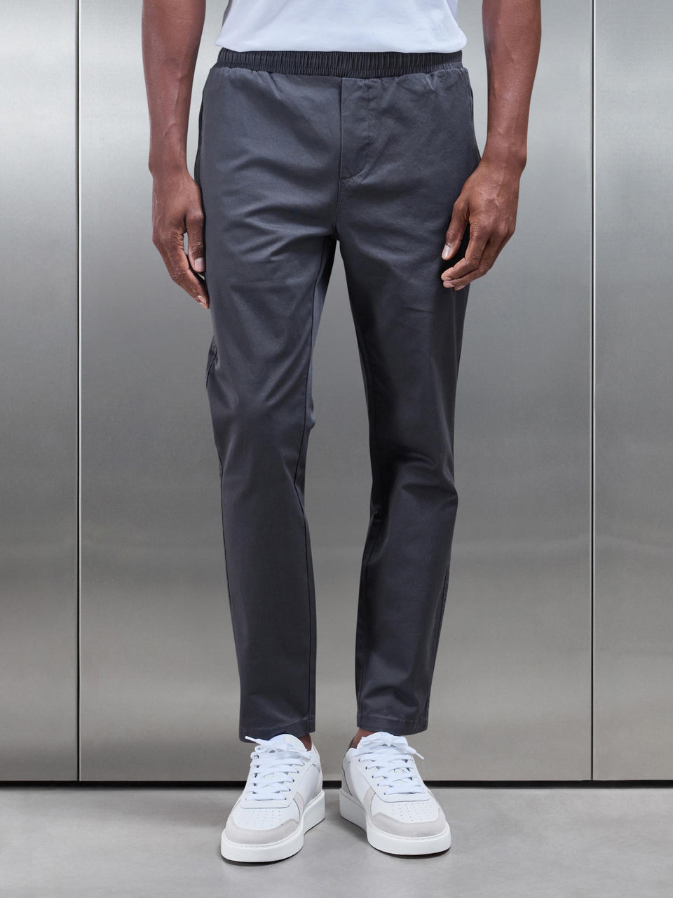 Tailored Drawstring Chino Trouser in Grey