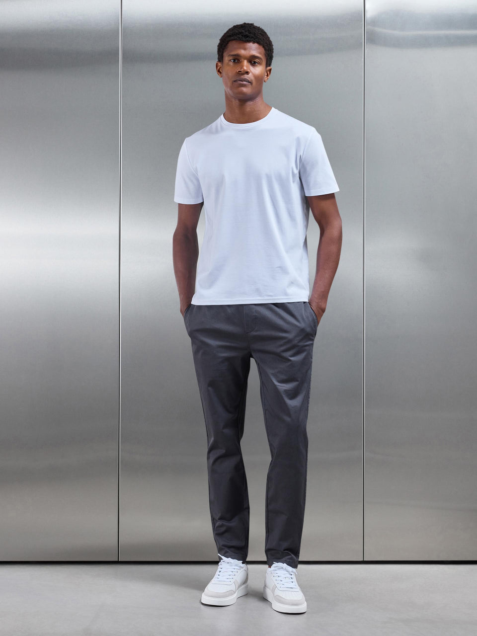 Tailored Drawstring Chino Trouser in Grey