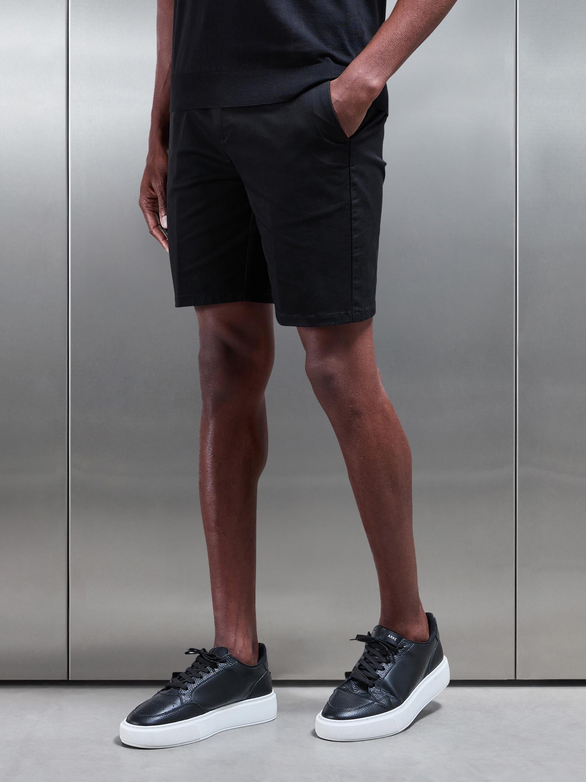 Tailored Side Adjuster Chino Short in Black