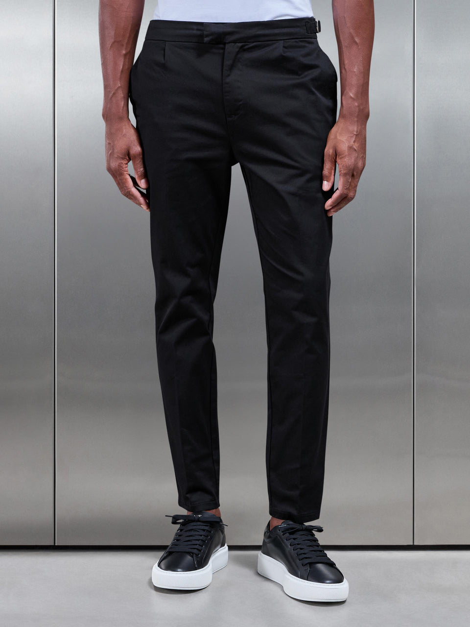 Tailored Side Adjuster Chino Trouser in Black