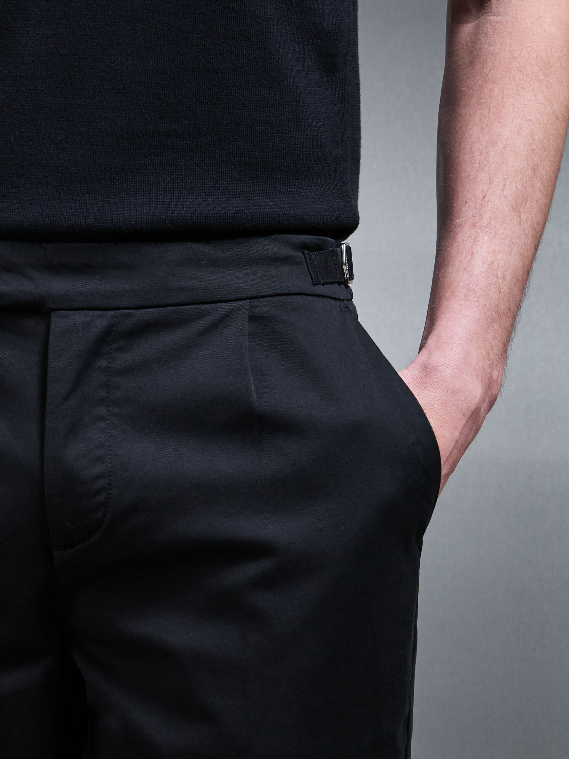 Tailored Side Adjuster Chino Trouser in Black