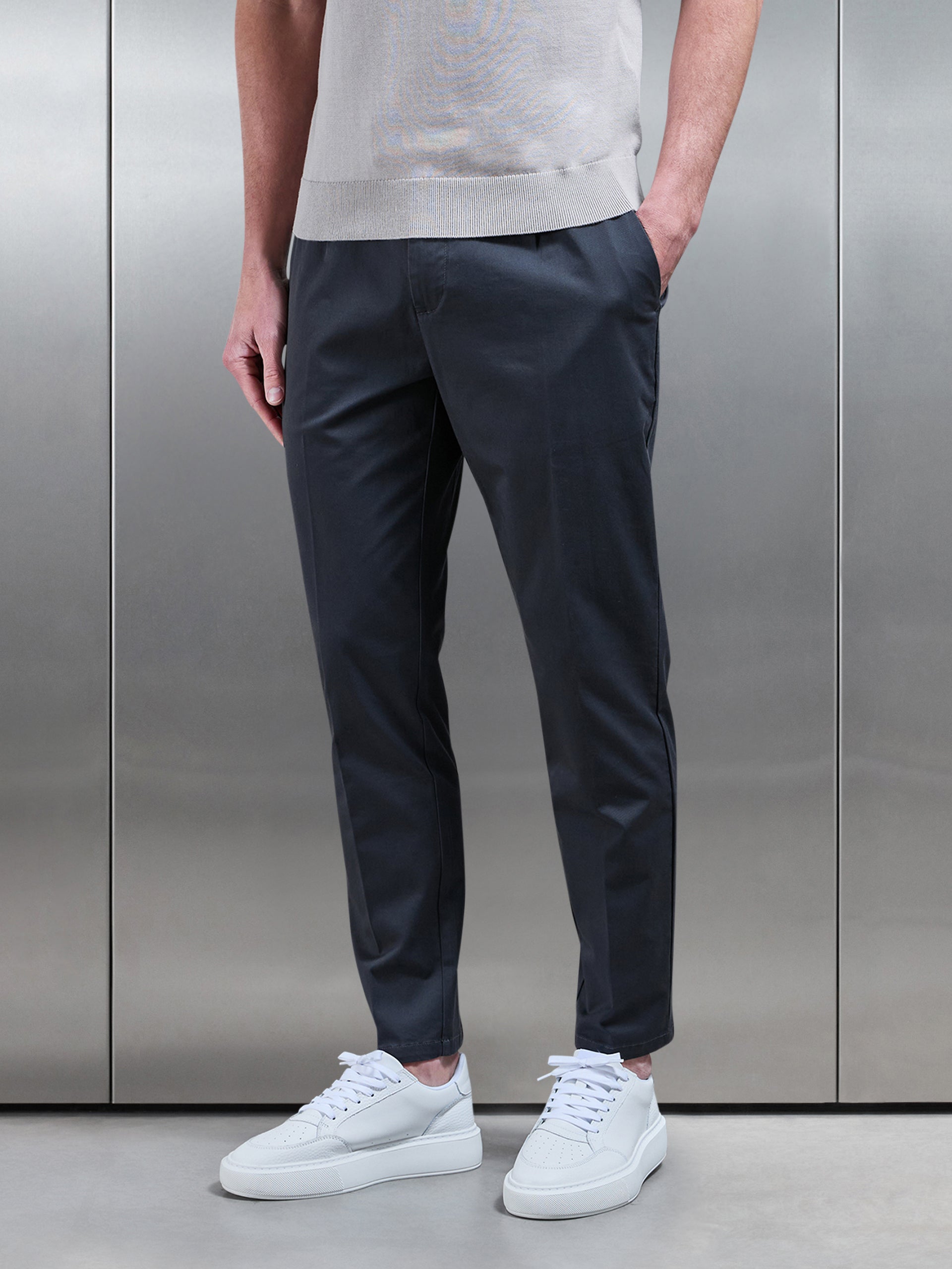 Tailored Side Adjuster Chino Trouser in Grey