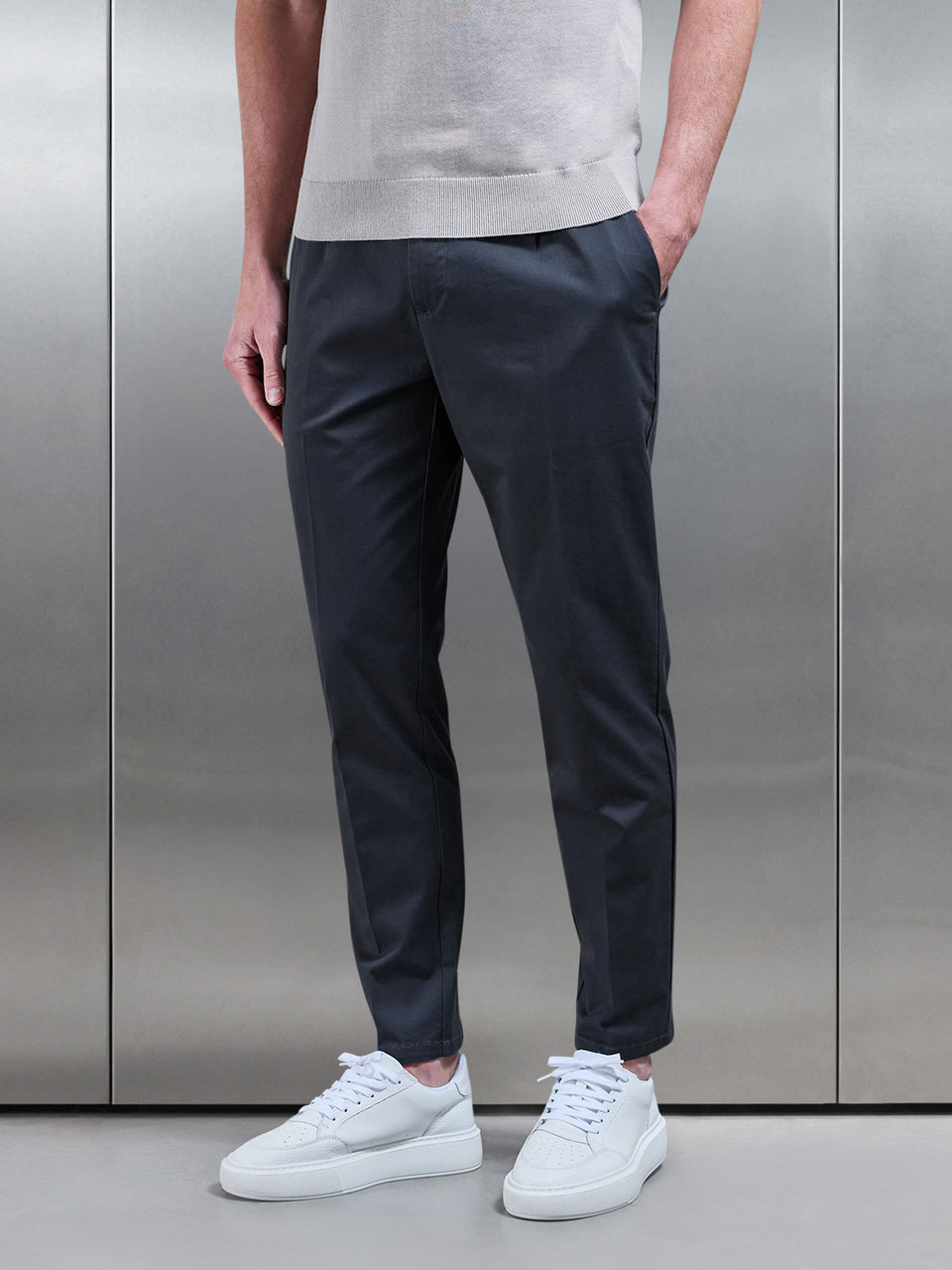 Tailored Side Adjuster Chino Trouser in Grey