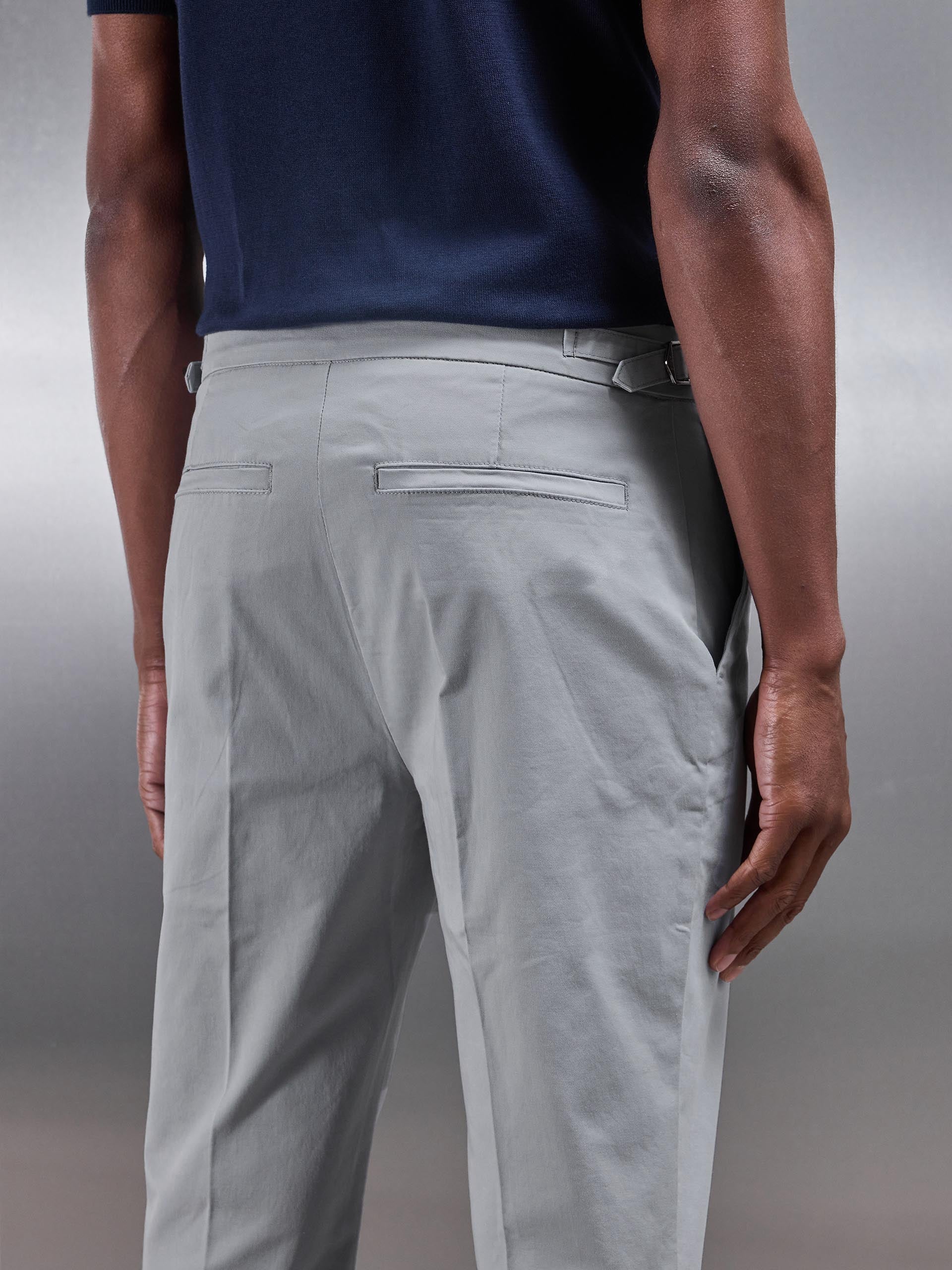Tailored Side Adjuster Chino Trouser in Mid Grey