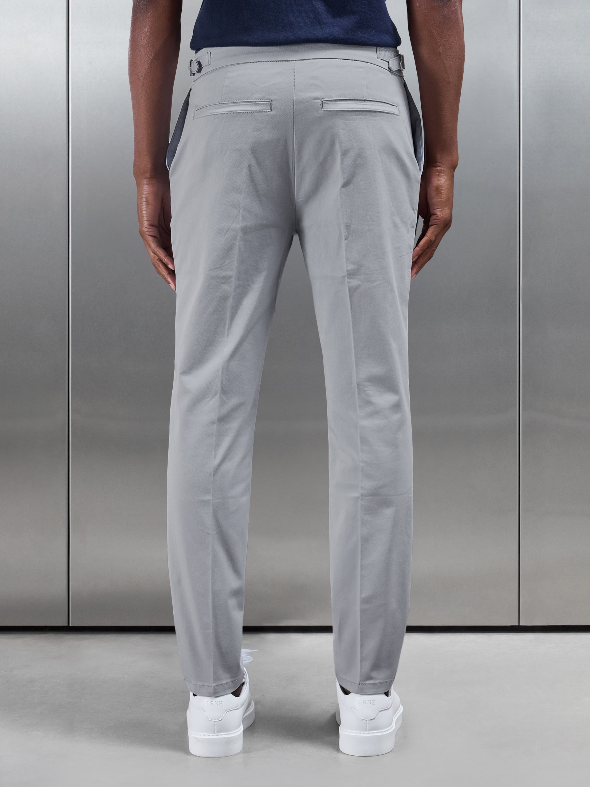 Tailored Side Adjuster Chino Trouser in Mid Grey