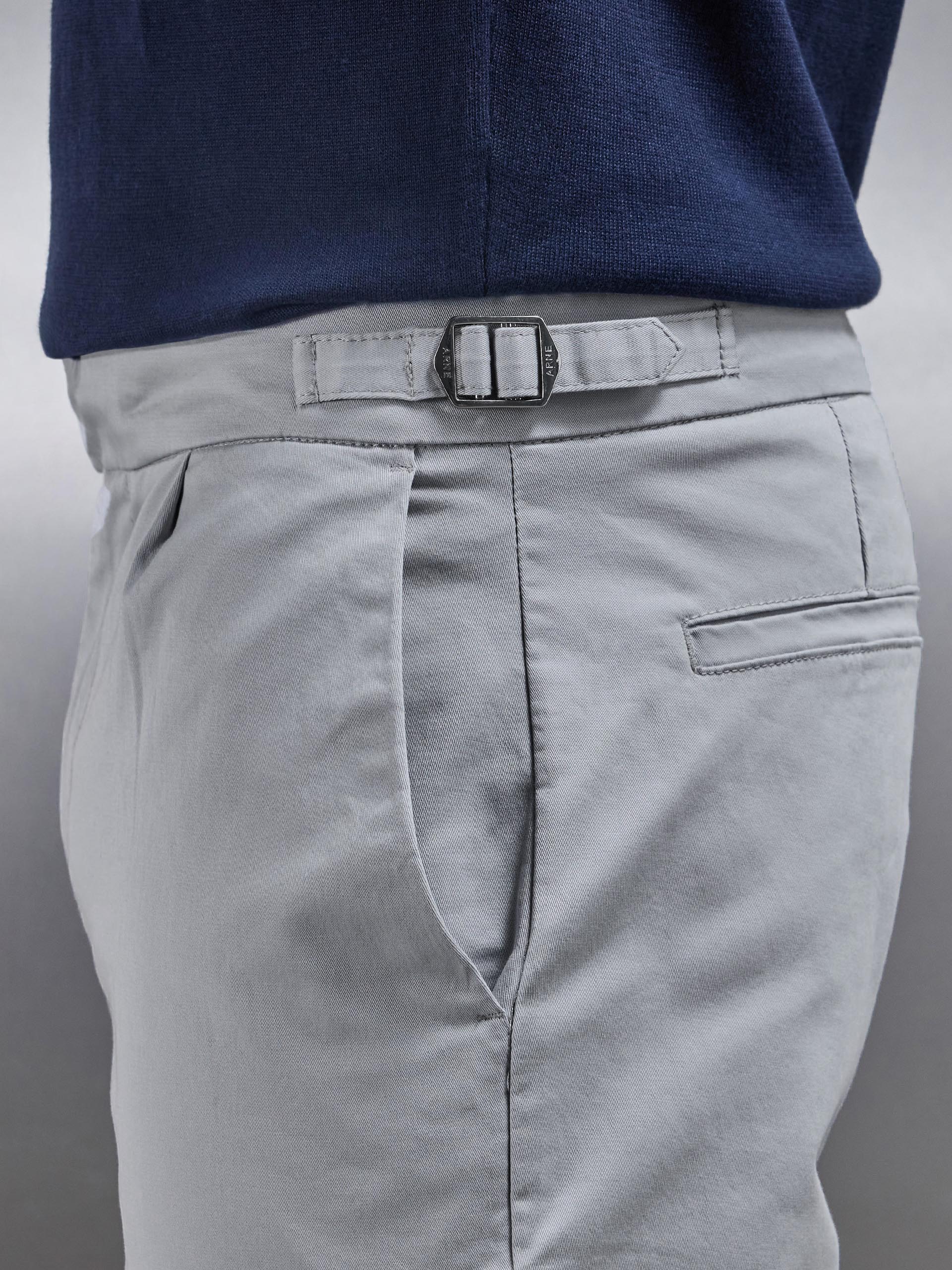 Tailored Side Adjuster Chino Trouser in Mid Grey