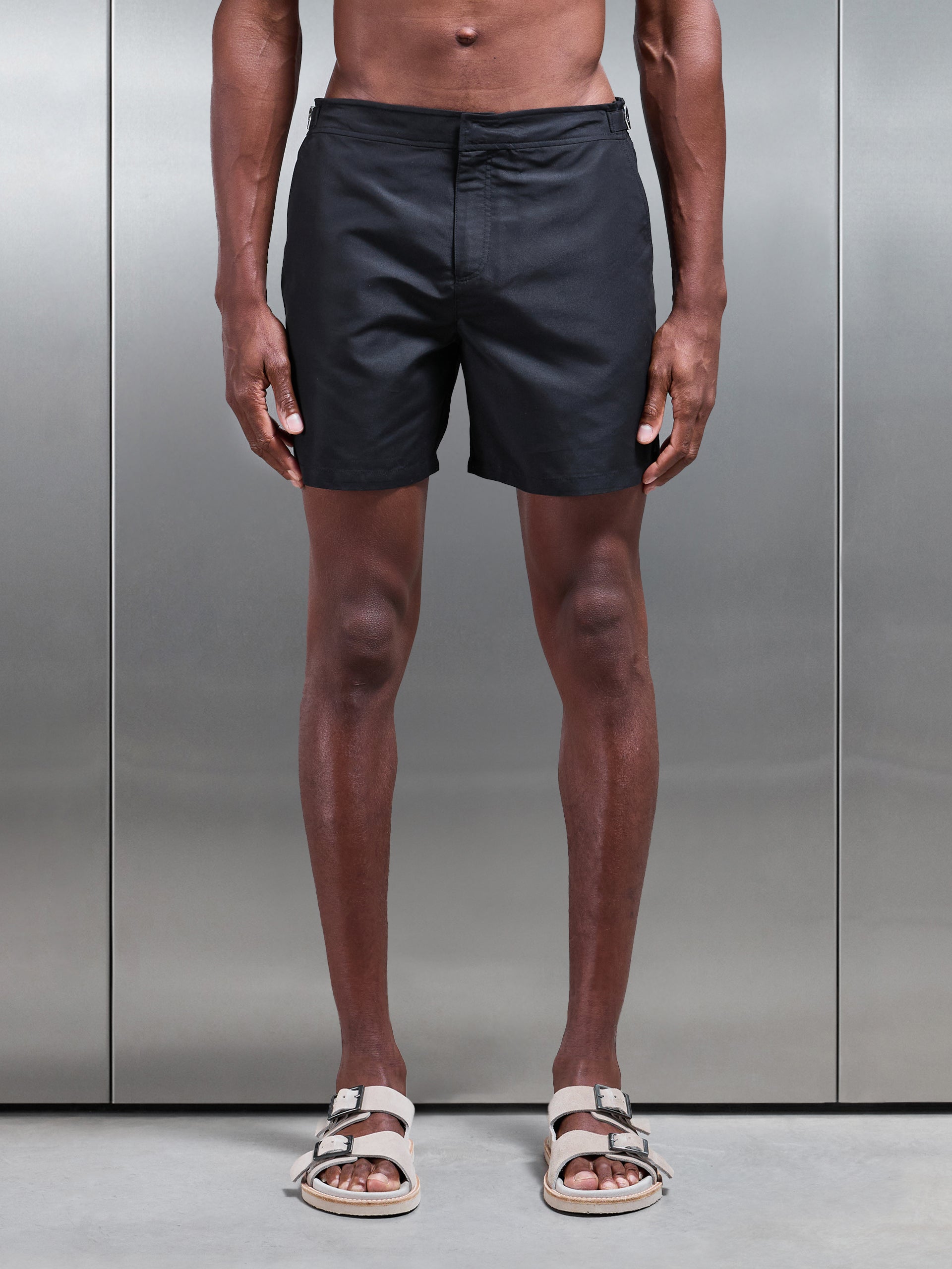 Tailored Side Adjuster Swim Short in Black