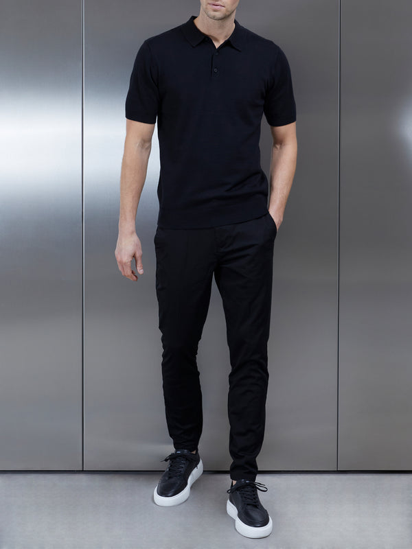 Tailored Cotton Side Adjuster Chino Trouser in Black