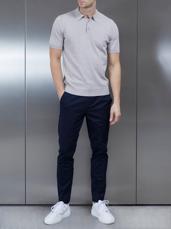 Tailored Cotton Side Adjuster Chino Trouser in Navy