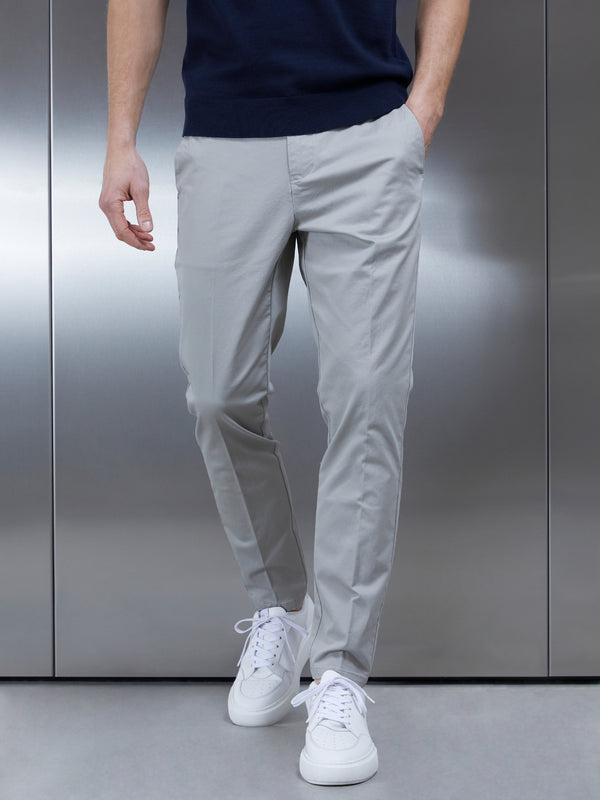 Tailored Cotton Side Adjuster Chino Trouser in Stone