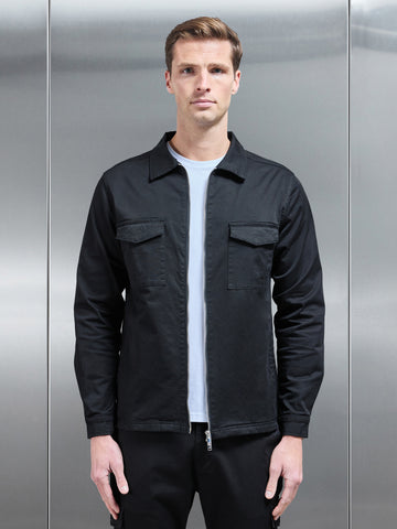 Tailored Cotton Cargo Jacket in Black