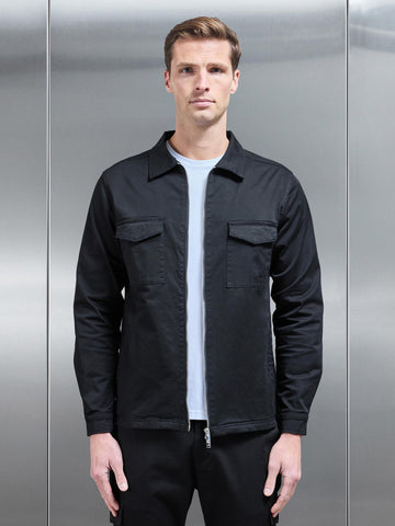 Tailored Cotton Cargo Jacket in Black