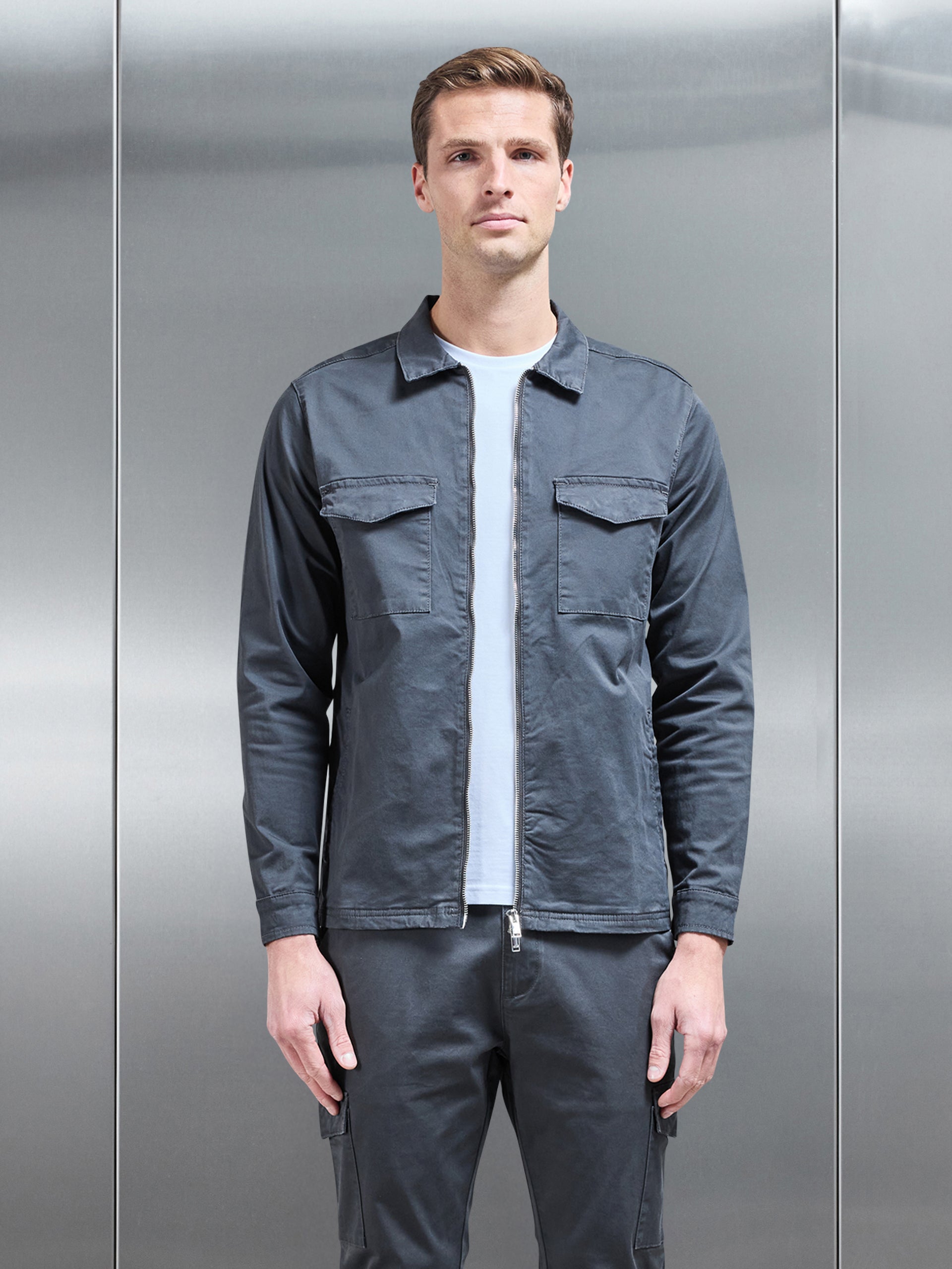 Tailored Cotton Cargo Jacket in Grey