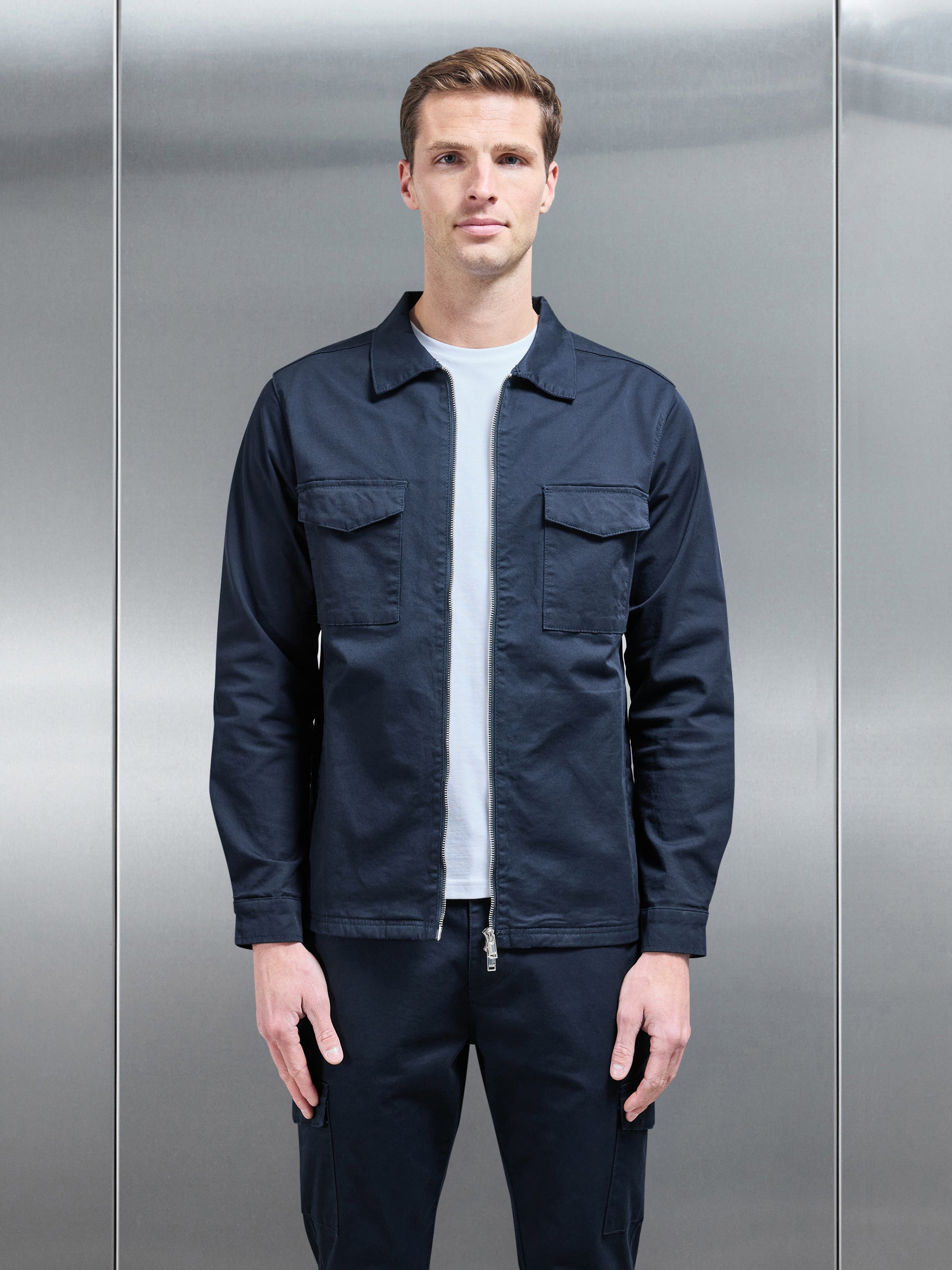Tailored Cotton Cargo Jacket in Navy
