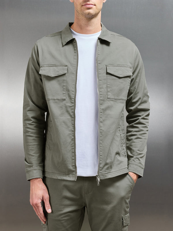 Tailored Cotton Cargo Jacket in Olive