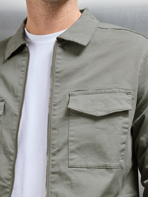 Tailored Cotton Cargo Jacket in Olive