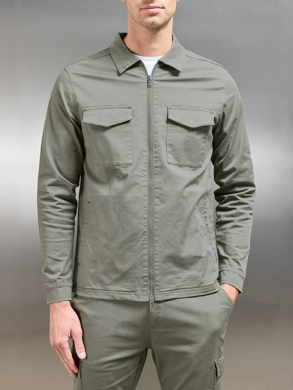 Tailored Cotton Cargo Jacket in Olive