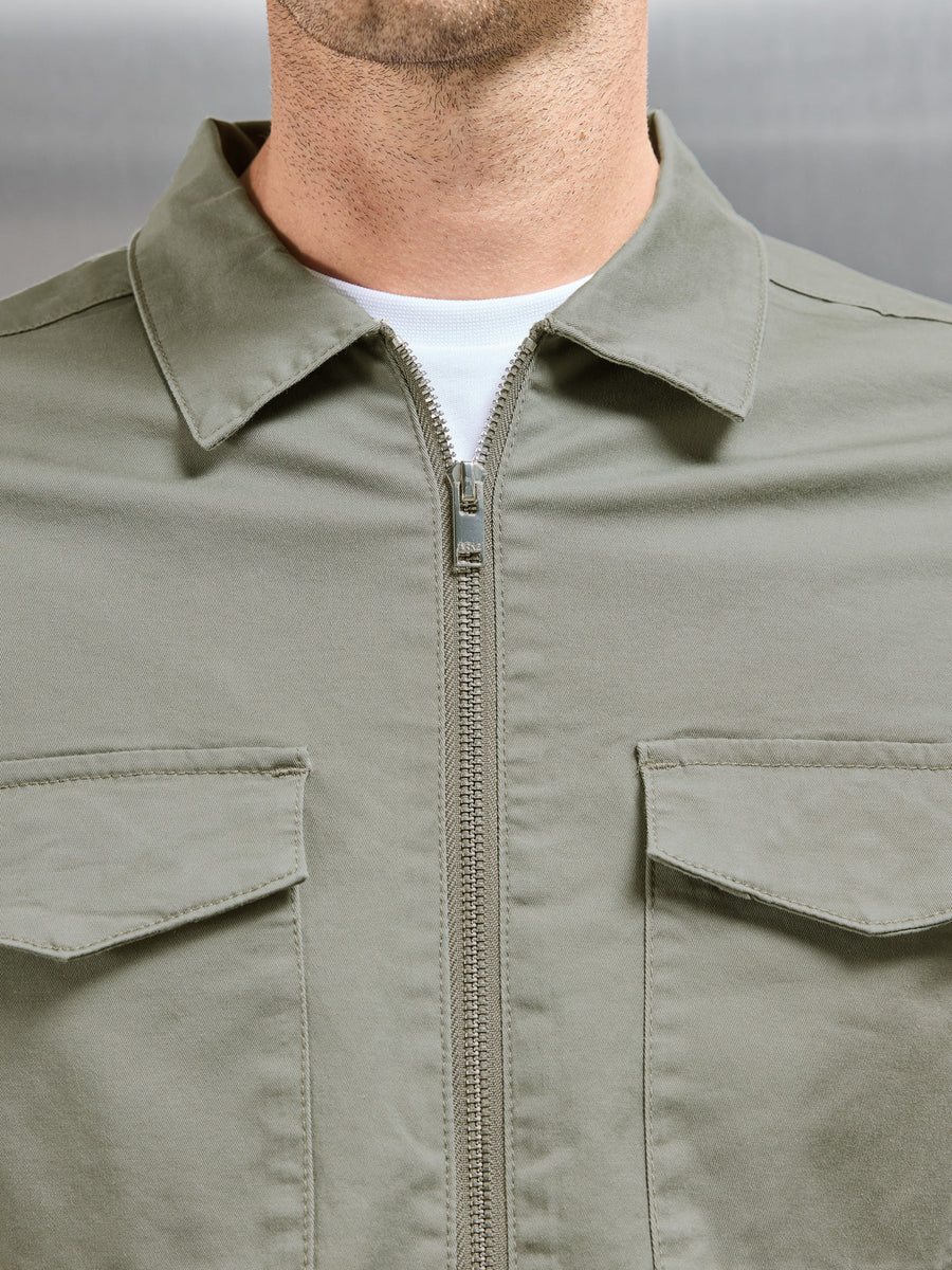 Tailored Cotton Cargo Jacket in Olive