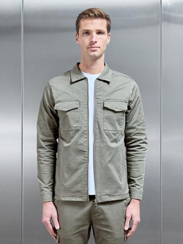 Tailored Cotton Cargo Jacket in Olive