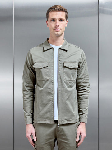 Tailored Cotton Cargo Jacket in Olive