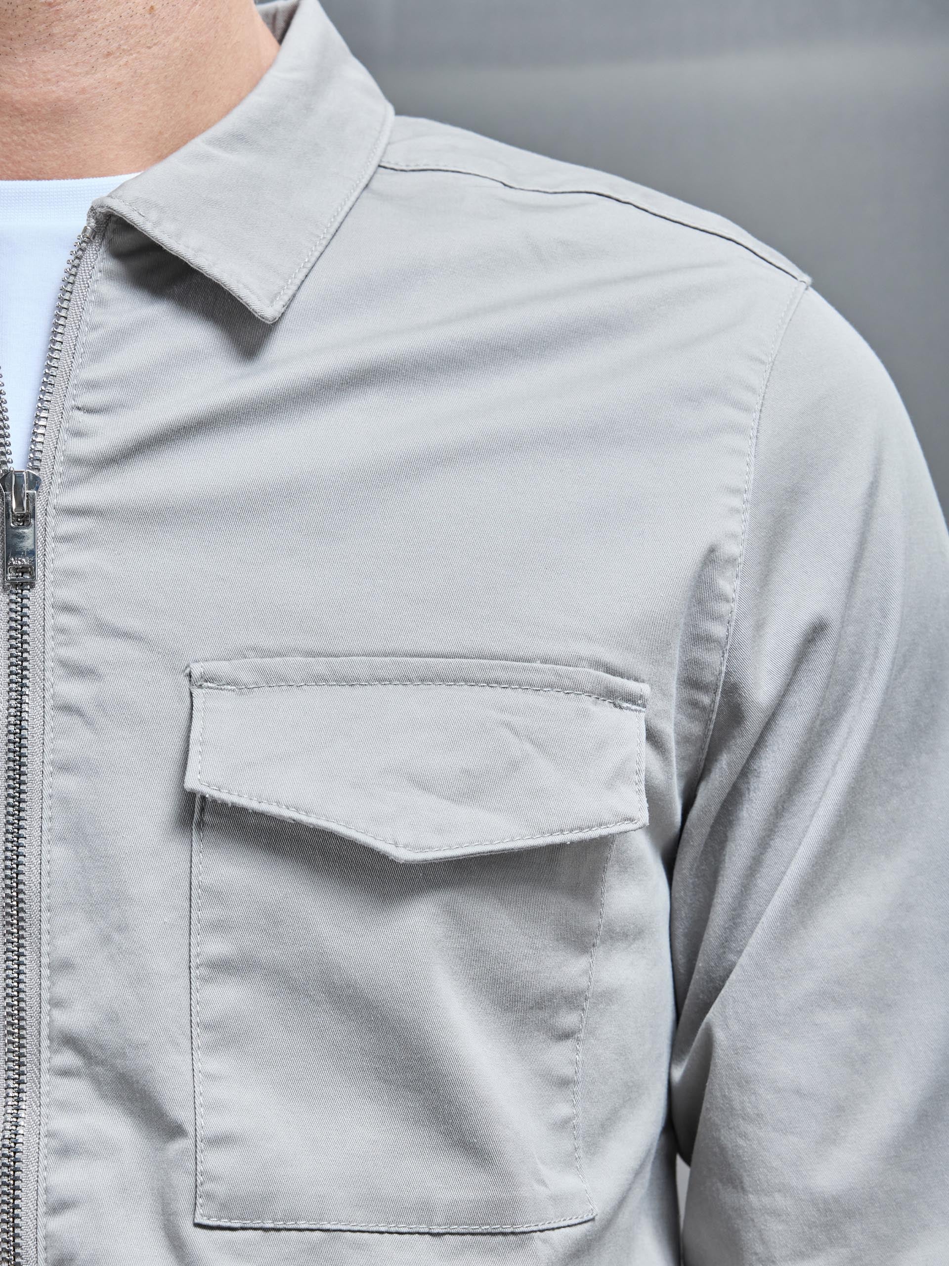 Tailored Cotton Cargo Jacket in Stone