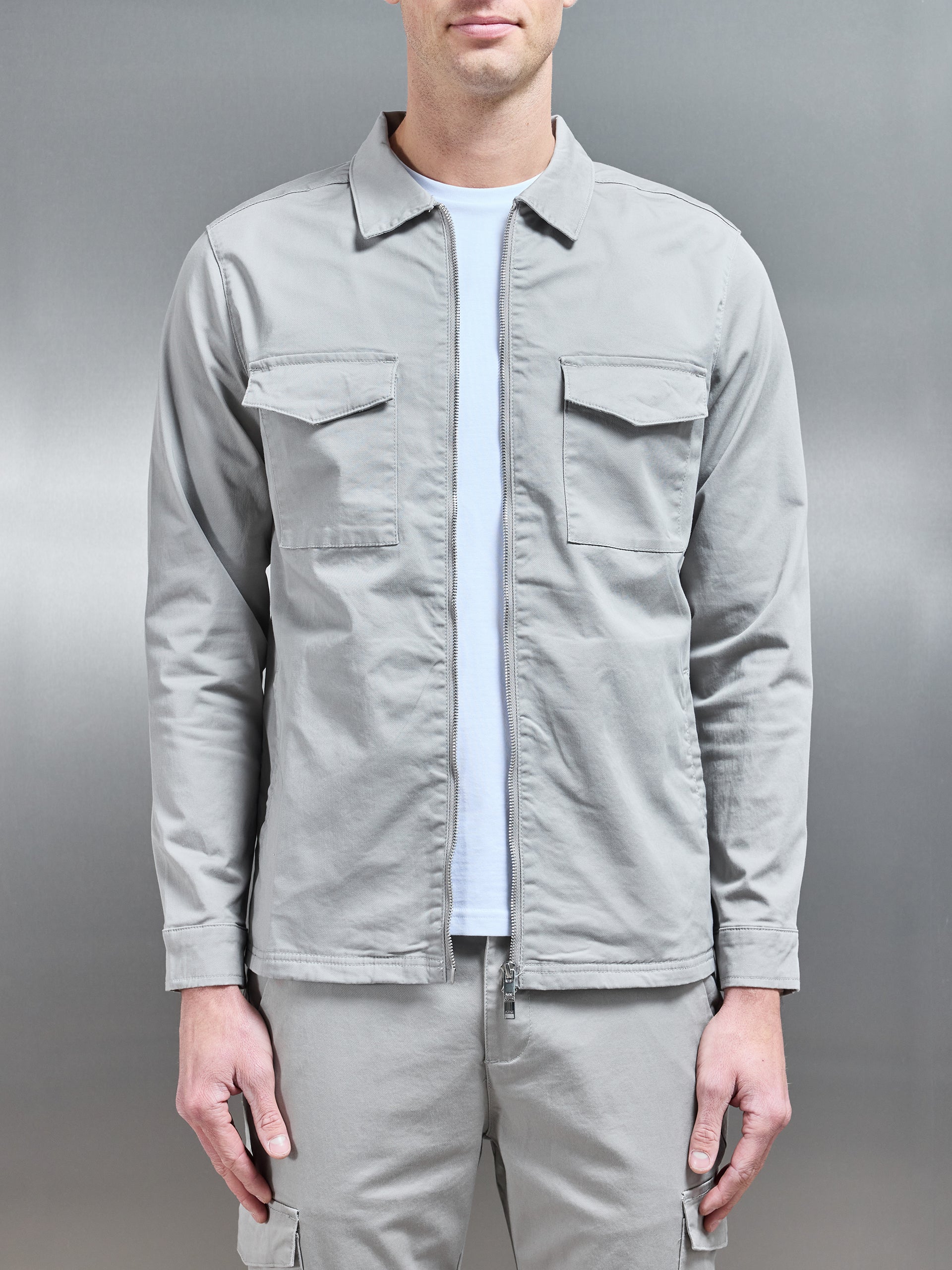 Tailored Cotton Cargo Jacket in Stone