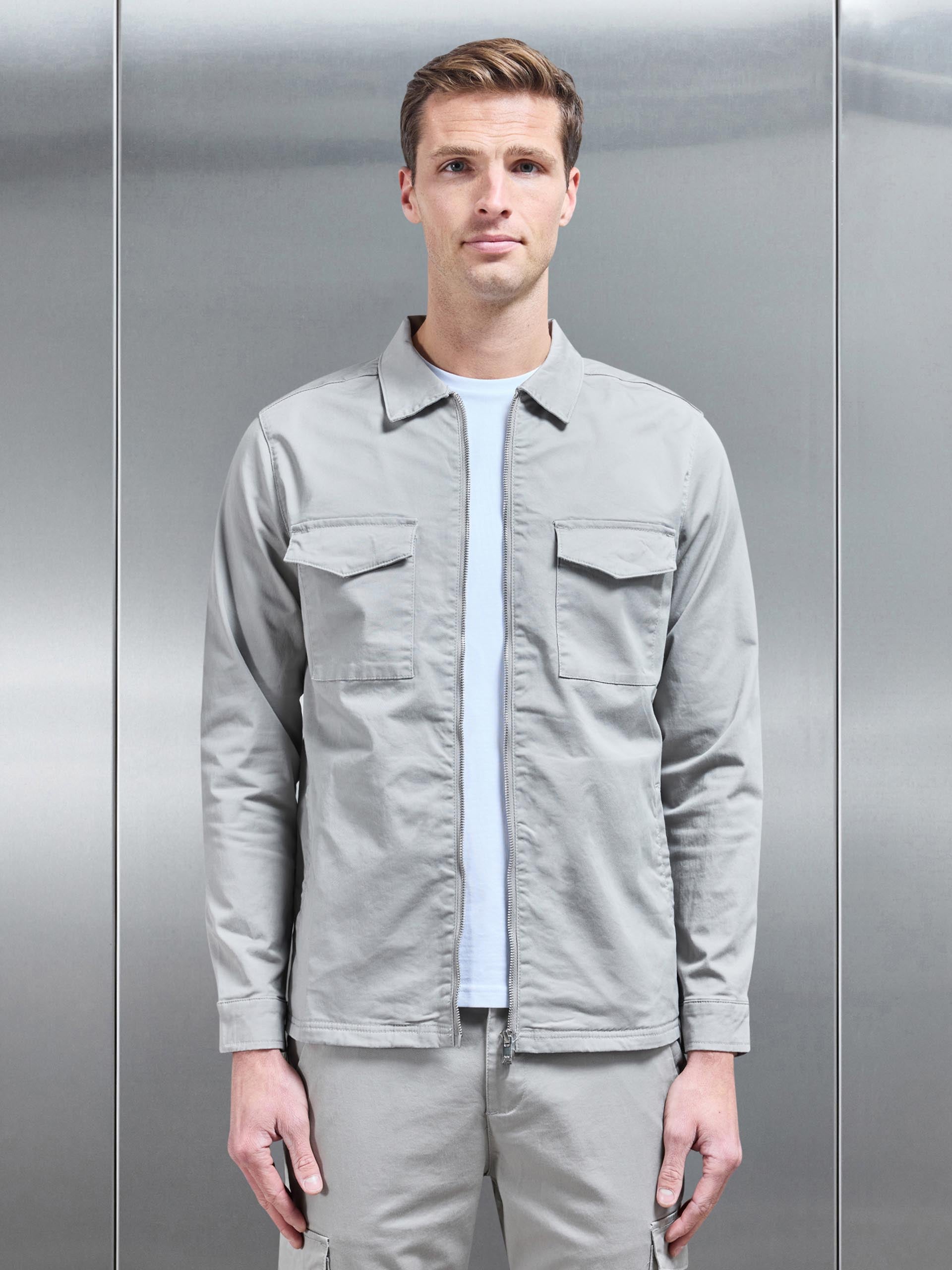 Tailored Cotton Cargo Jacket in Stone