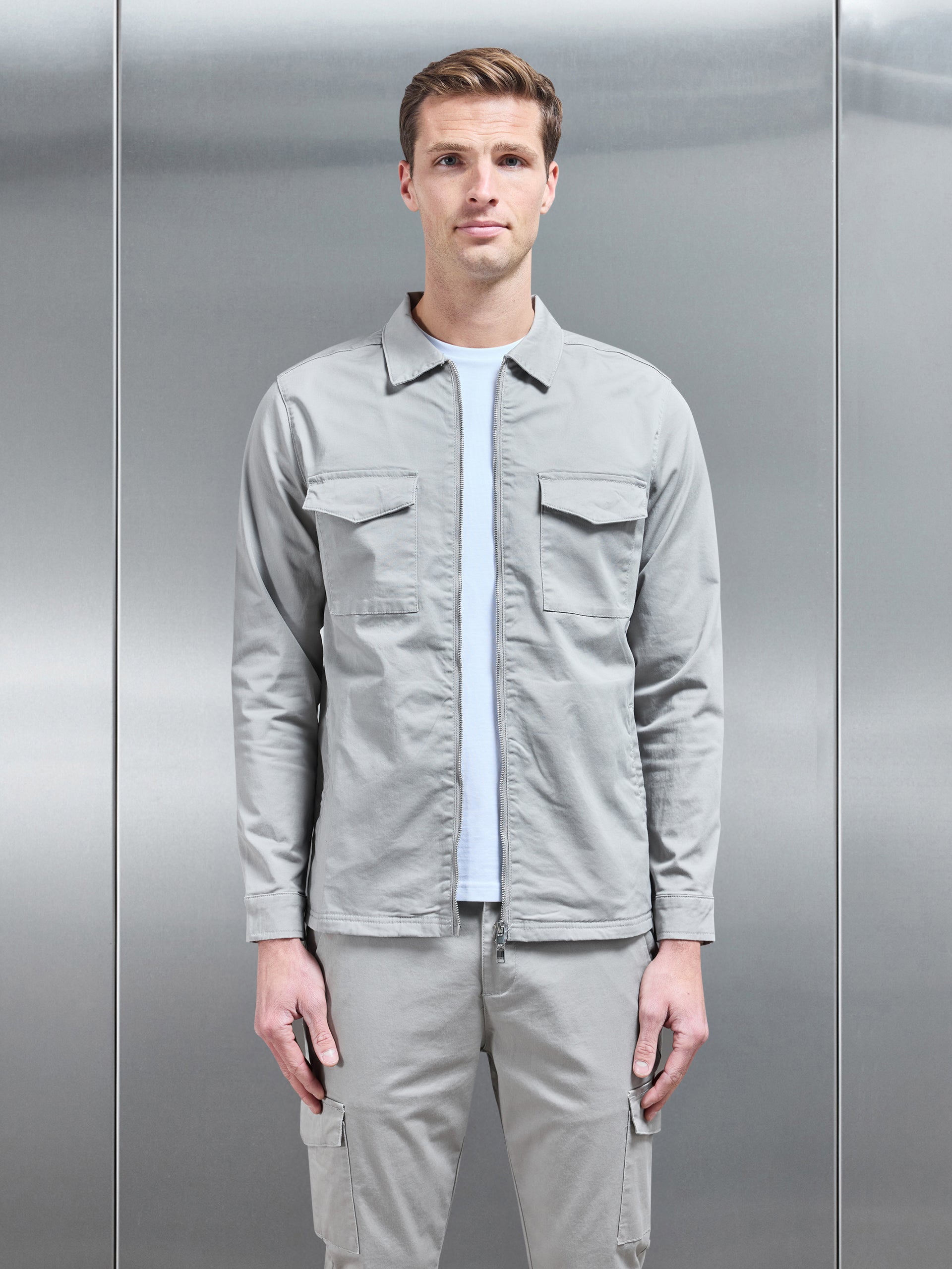 Tailored Cotton Cargo Jacket in Stone