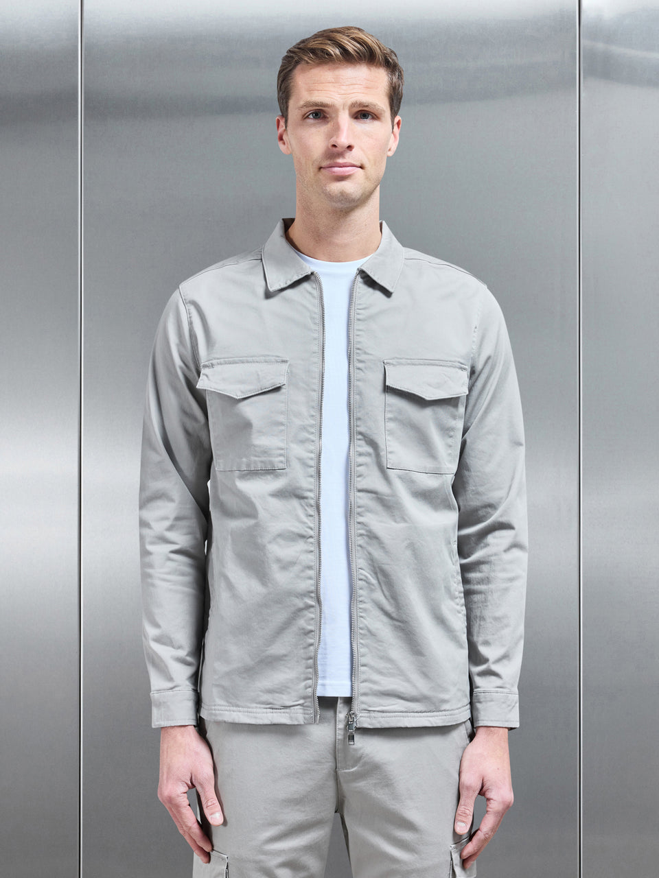 Tailored Cotton Cargo Jacket in Stone