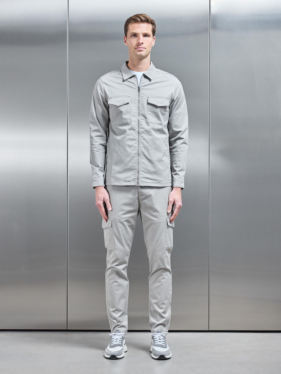Tailored Cotton Cargo Jacket in Stone