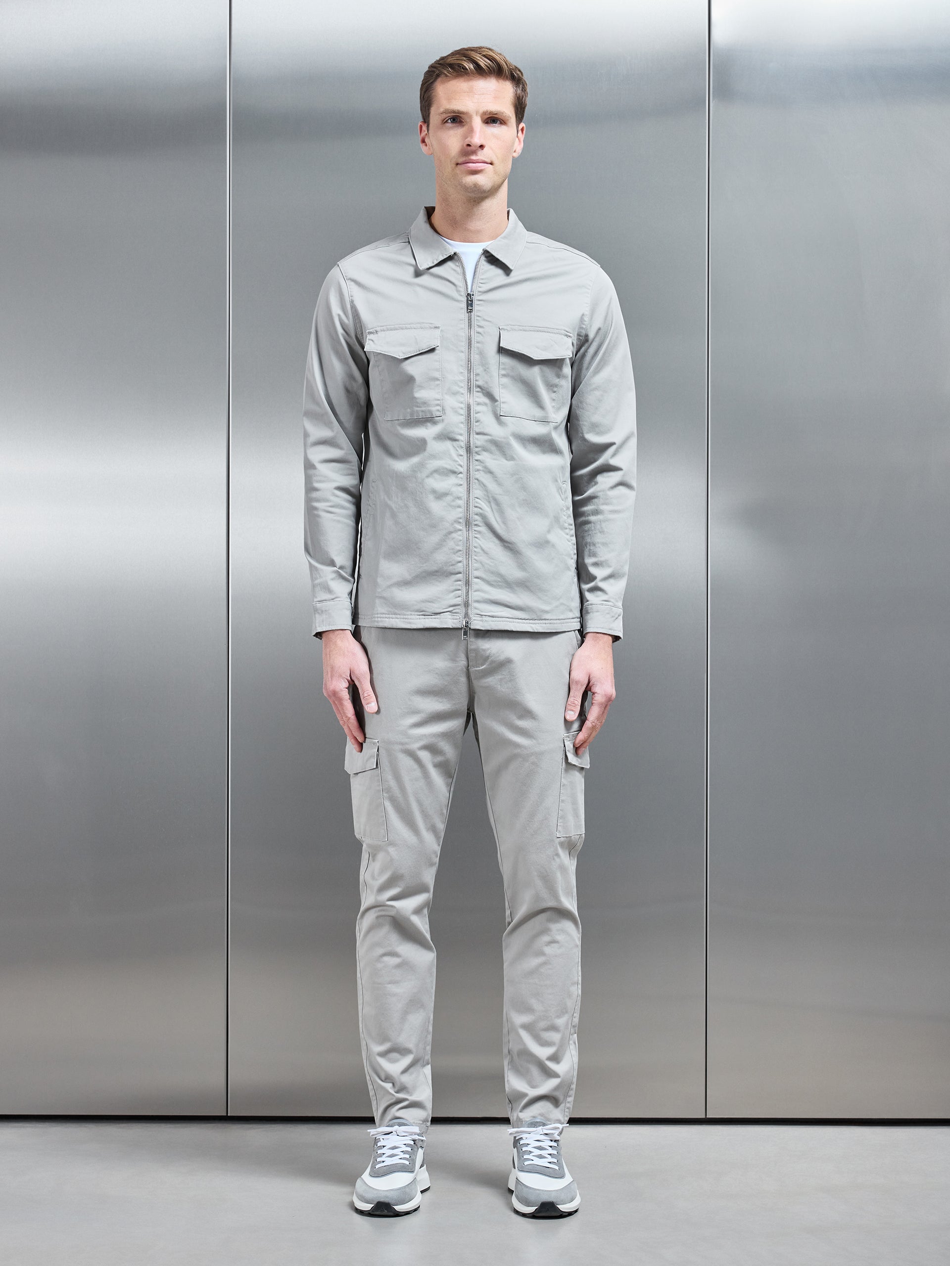 Tailored Cotton Cargo Jacket in Stone