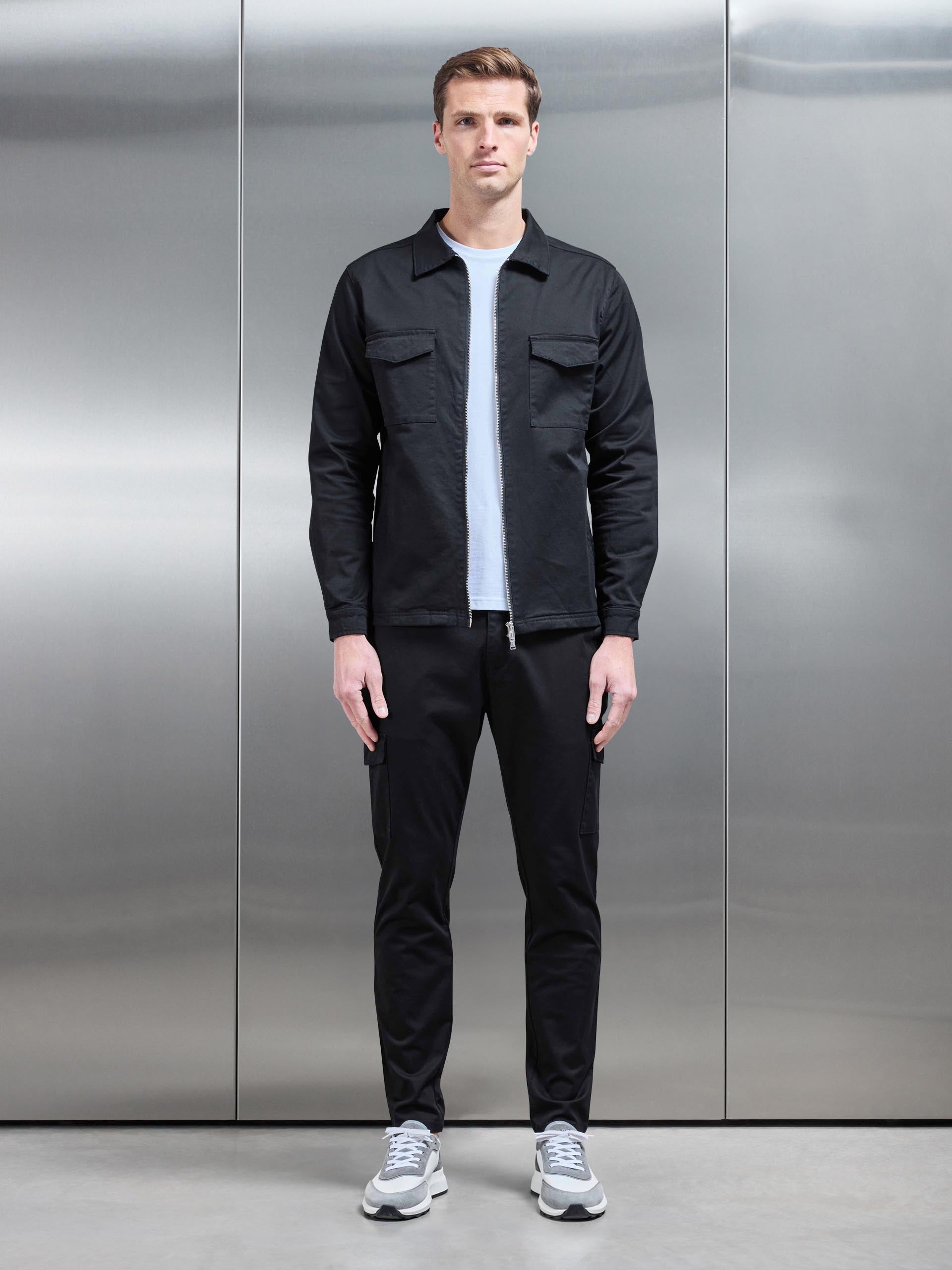 Tailored Cotton Cargo Jacket in Black