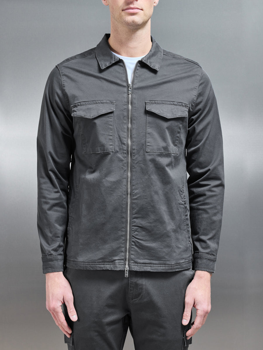 Tailored Cotton Cargo Jacket in Grey