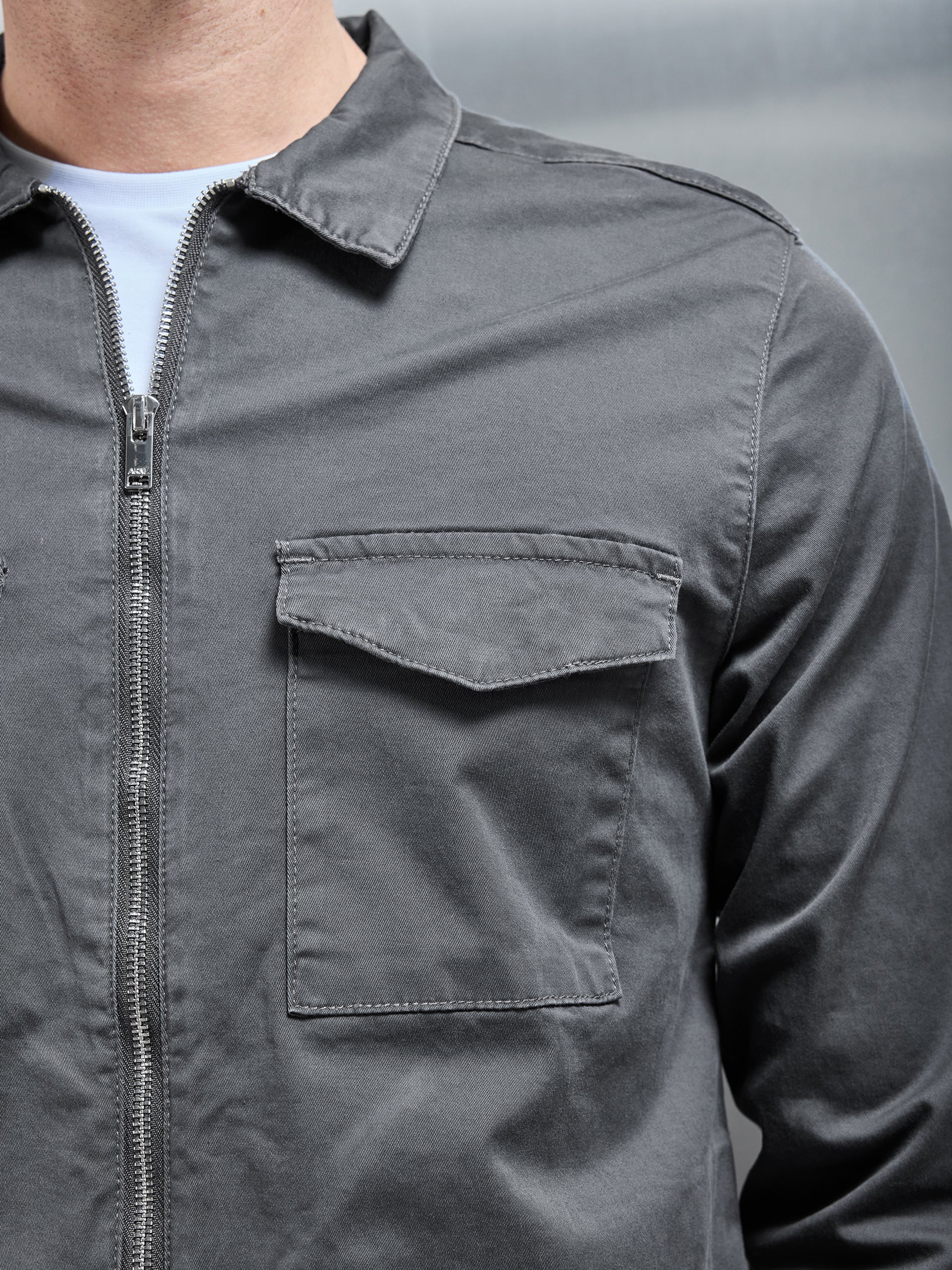 Tailored Cotton Cargo Jacket in Grey