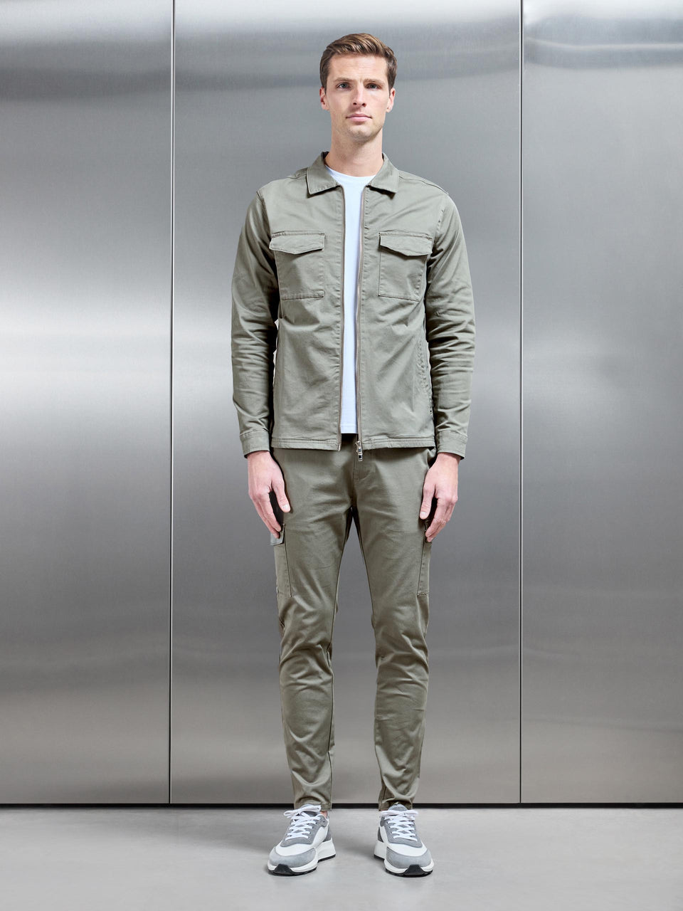 Tailored Cotton Cargo Jacket in Olive