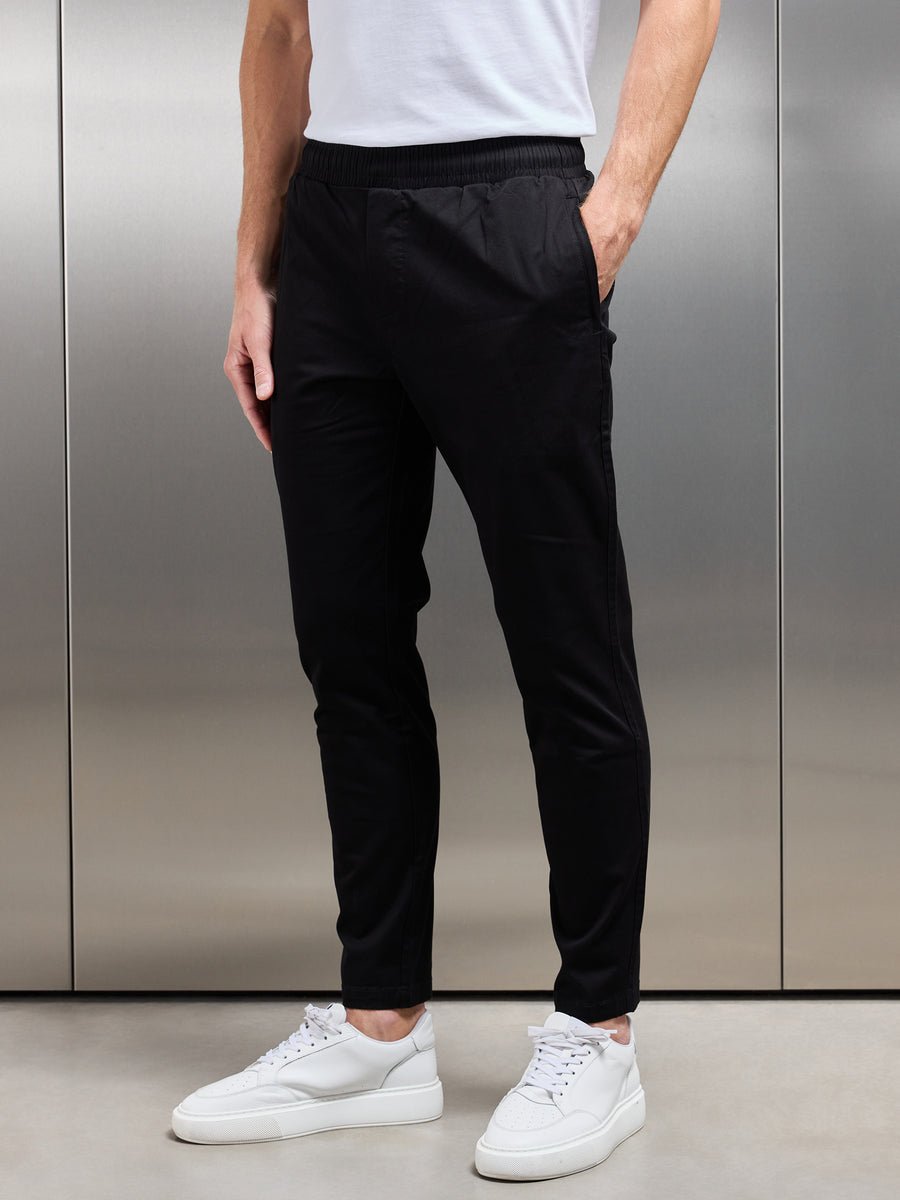 Tailored Drawstring Chino Trouser in Black