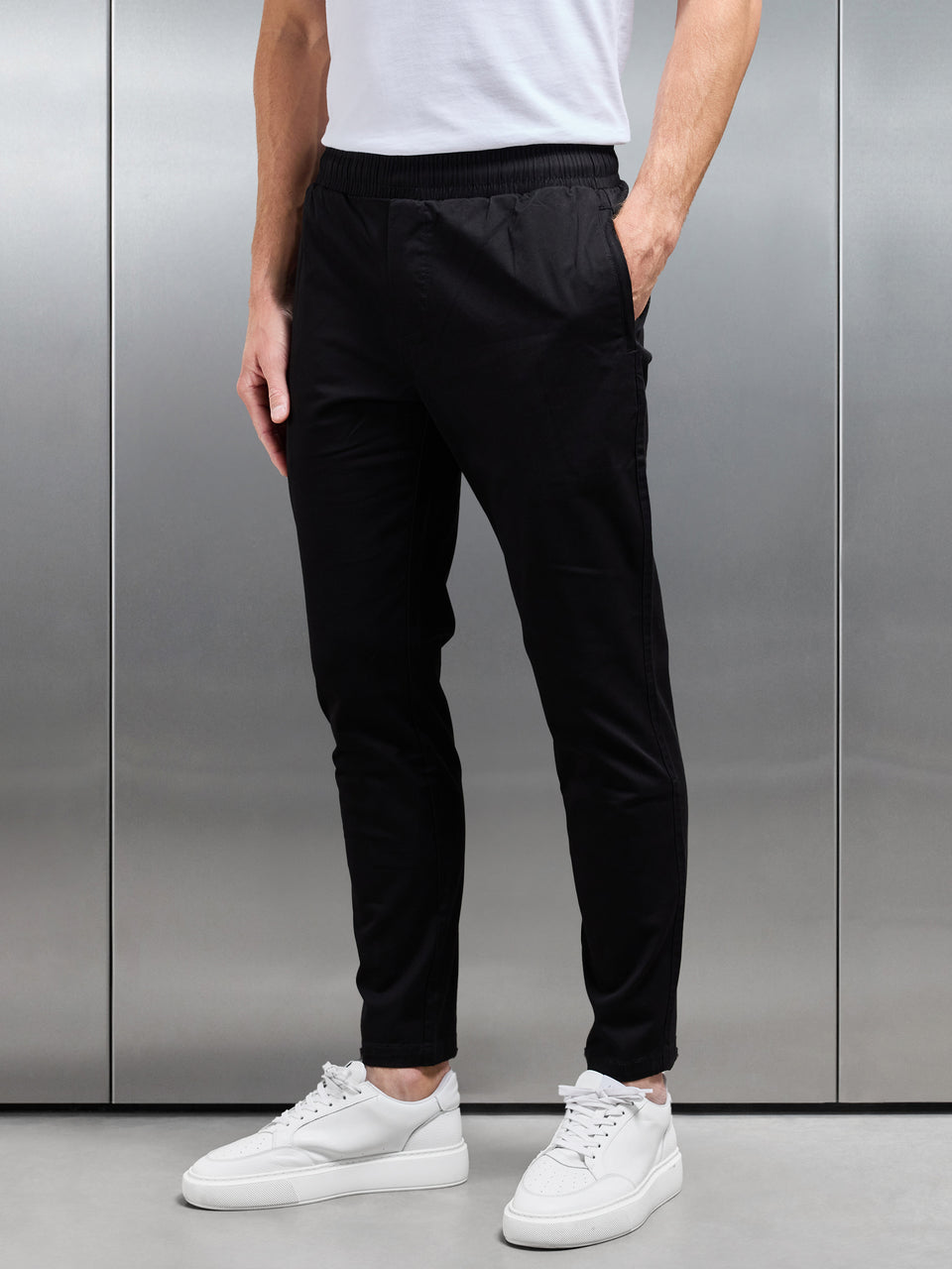 Tailored Drawstring Chino Trouser in Black