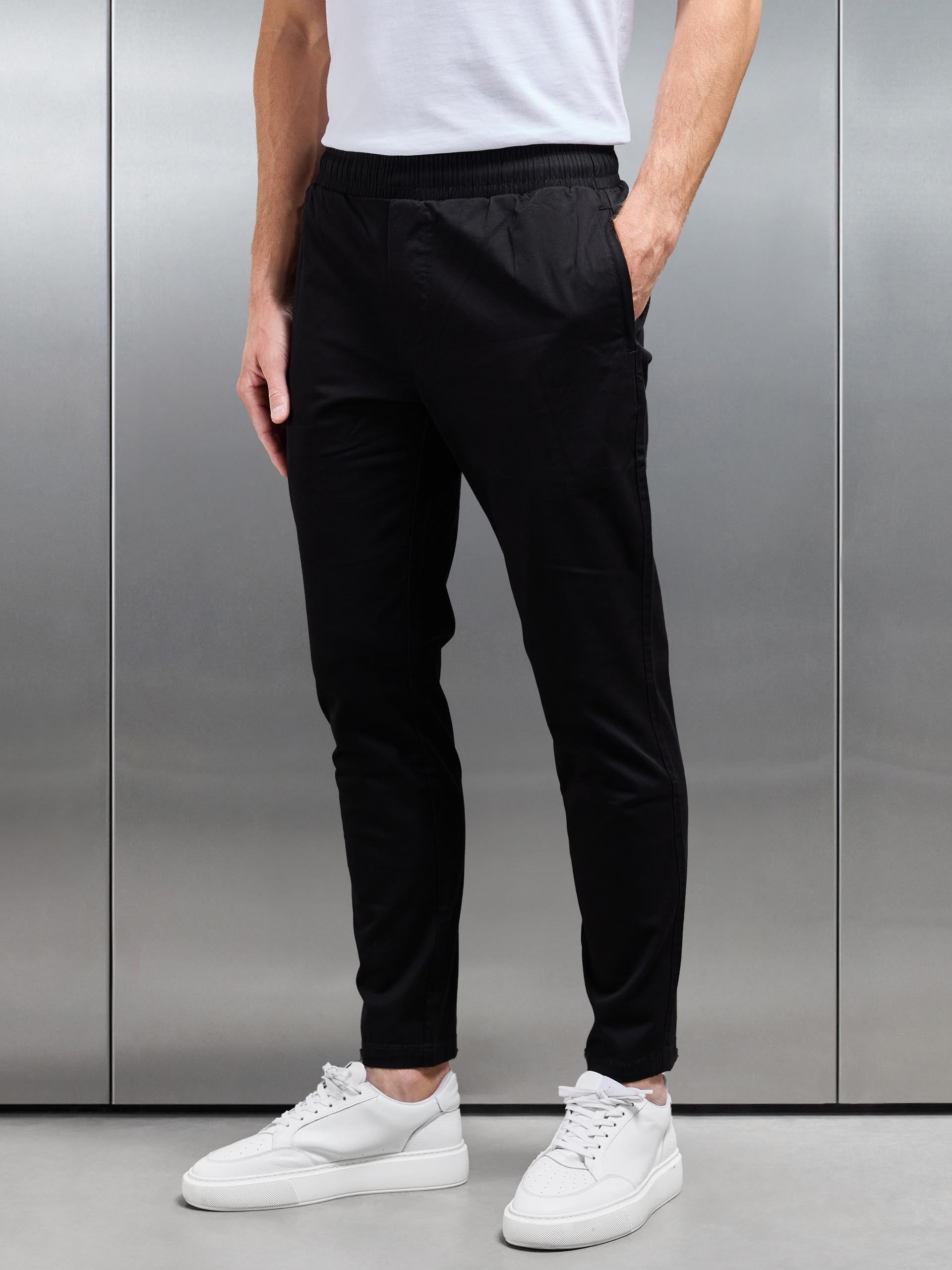 Tailored Drawstring Chino Trouser in Black
