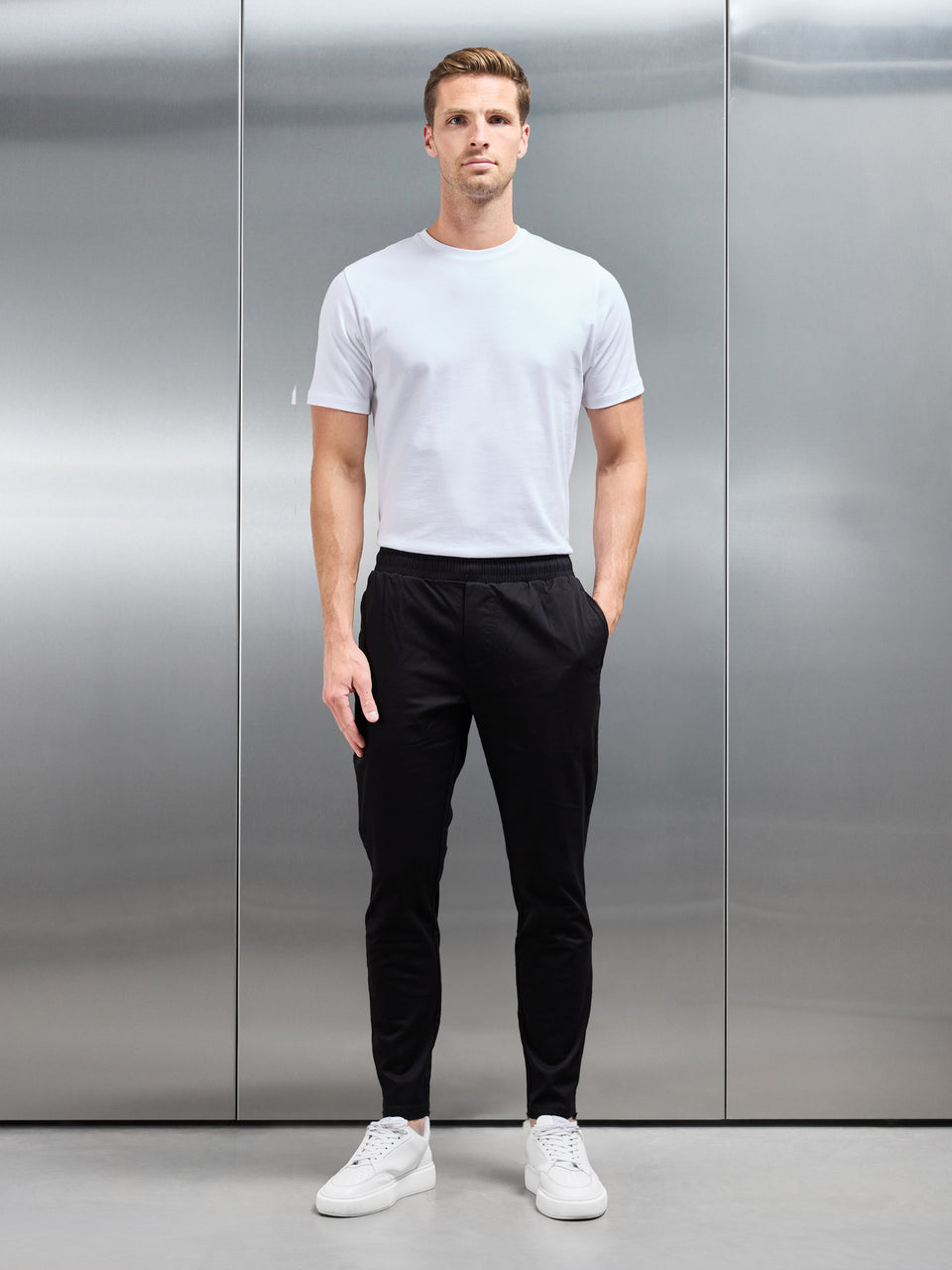 Tailored Drawstring Chino Trouser in Black