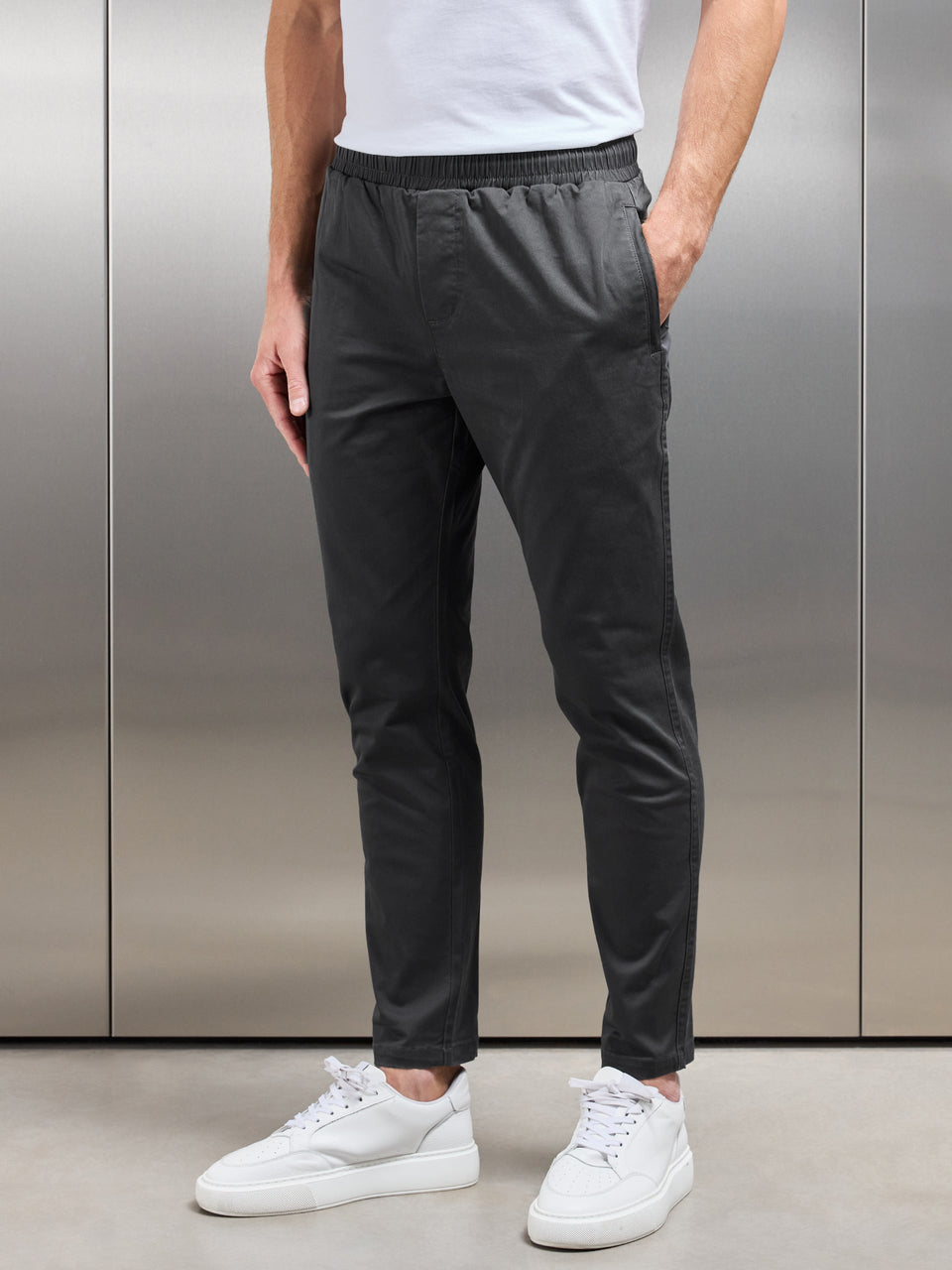 Tailored Drawstring Chino Trouser in Grey