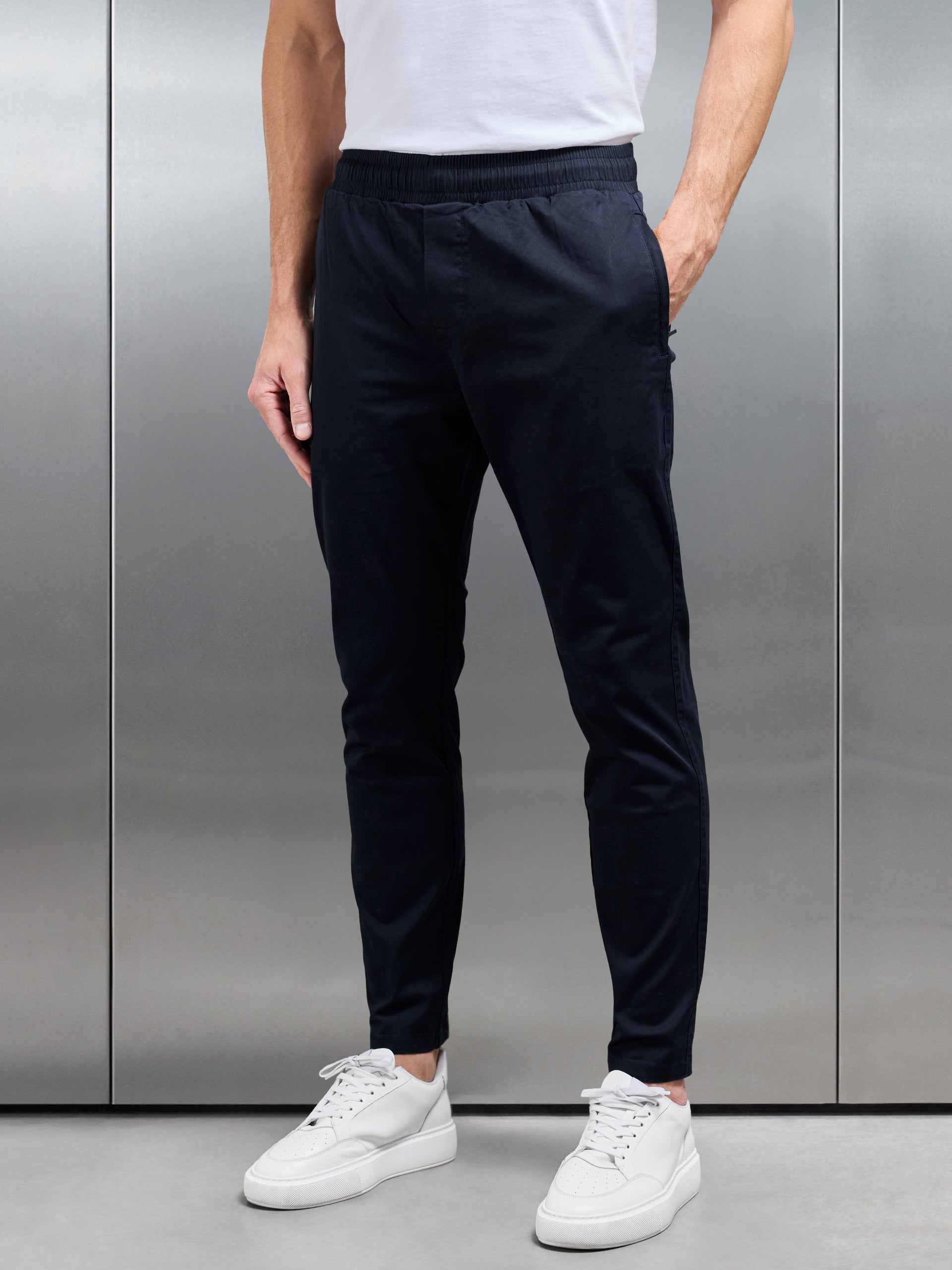 Tailored Drawstring Chino Trouser in Navy