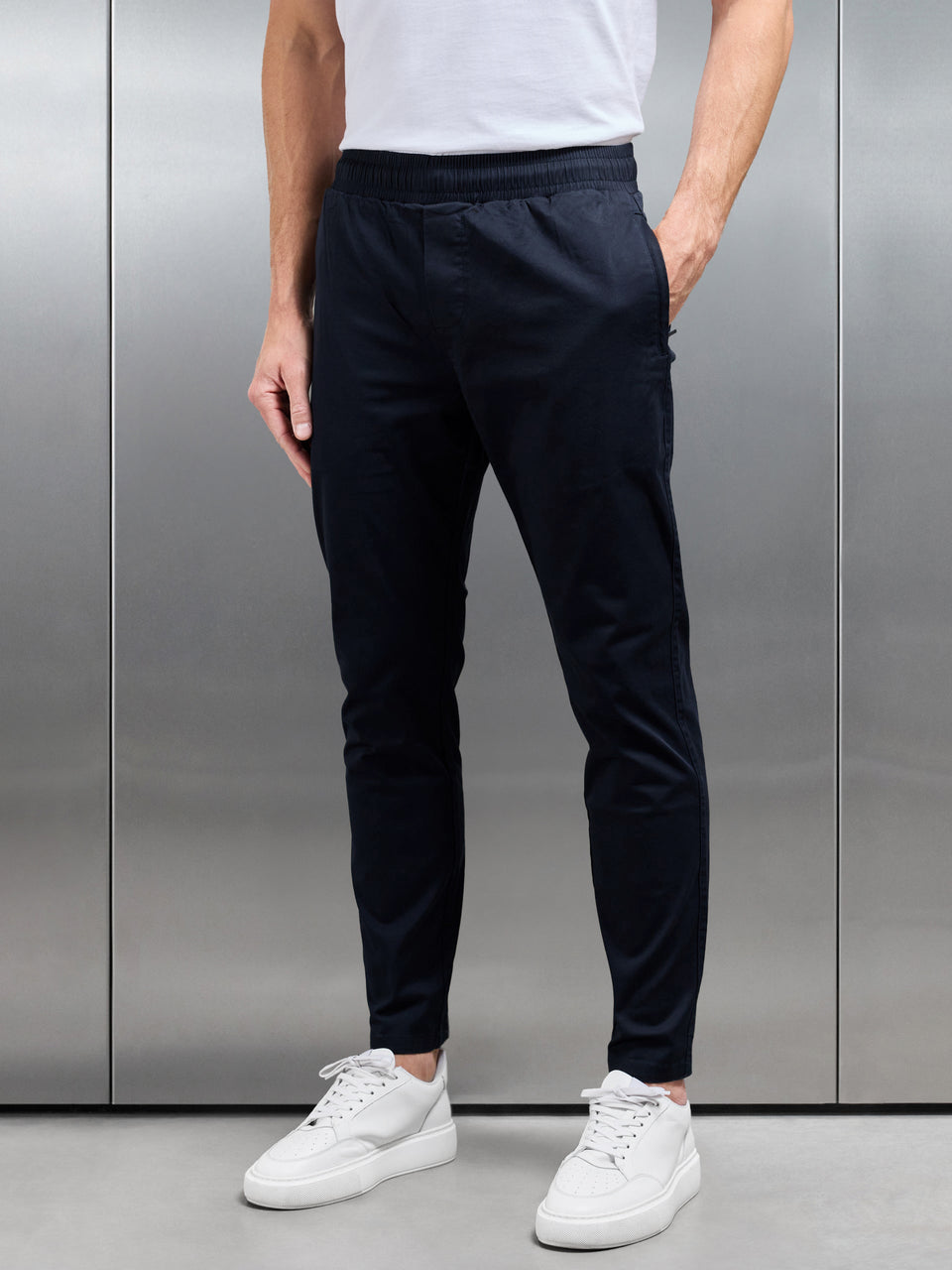 Tailored Drawstring Chino Trouser in Navy