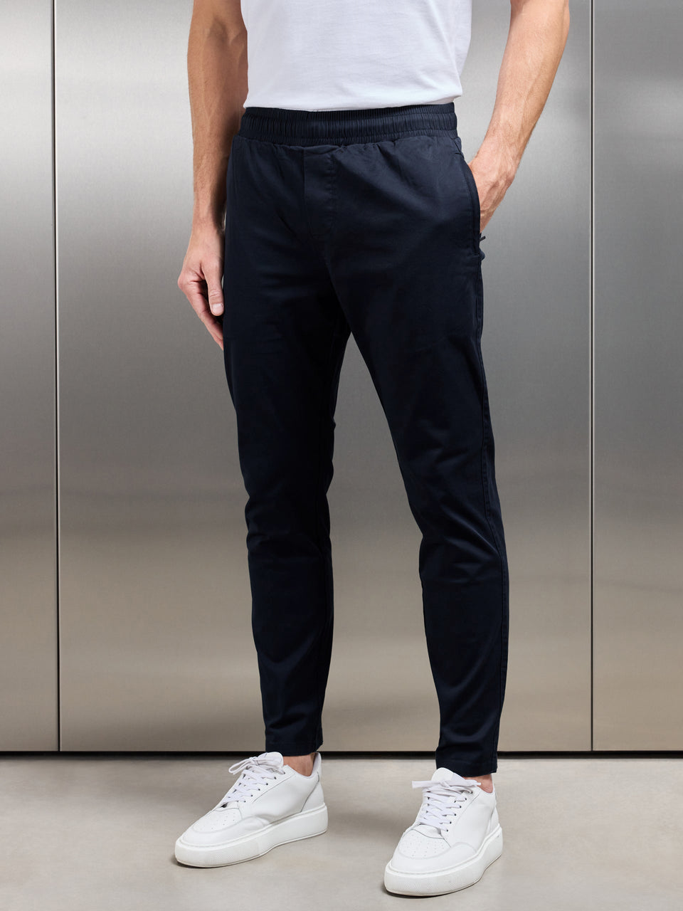 Tailored Drawstring Chino Trouser in Navy