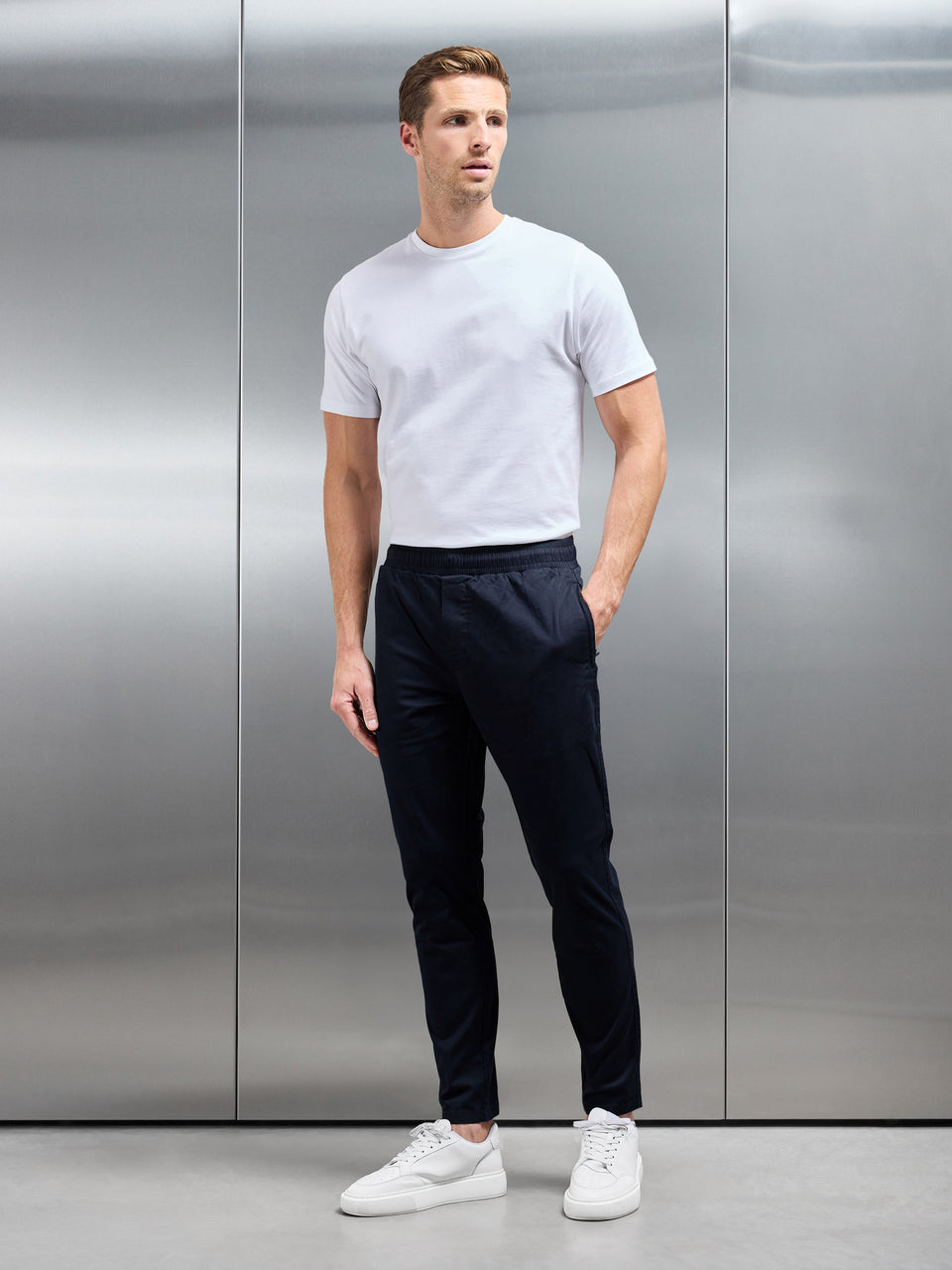 Tailored Drawstring Chino Trouser in Navy