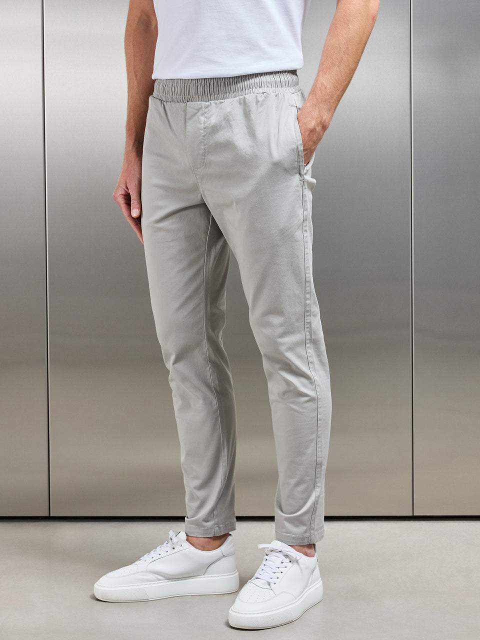 Tailored Drawstring Chino Trouser in Stone