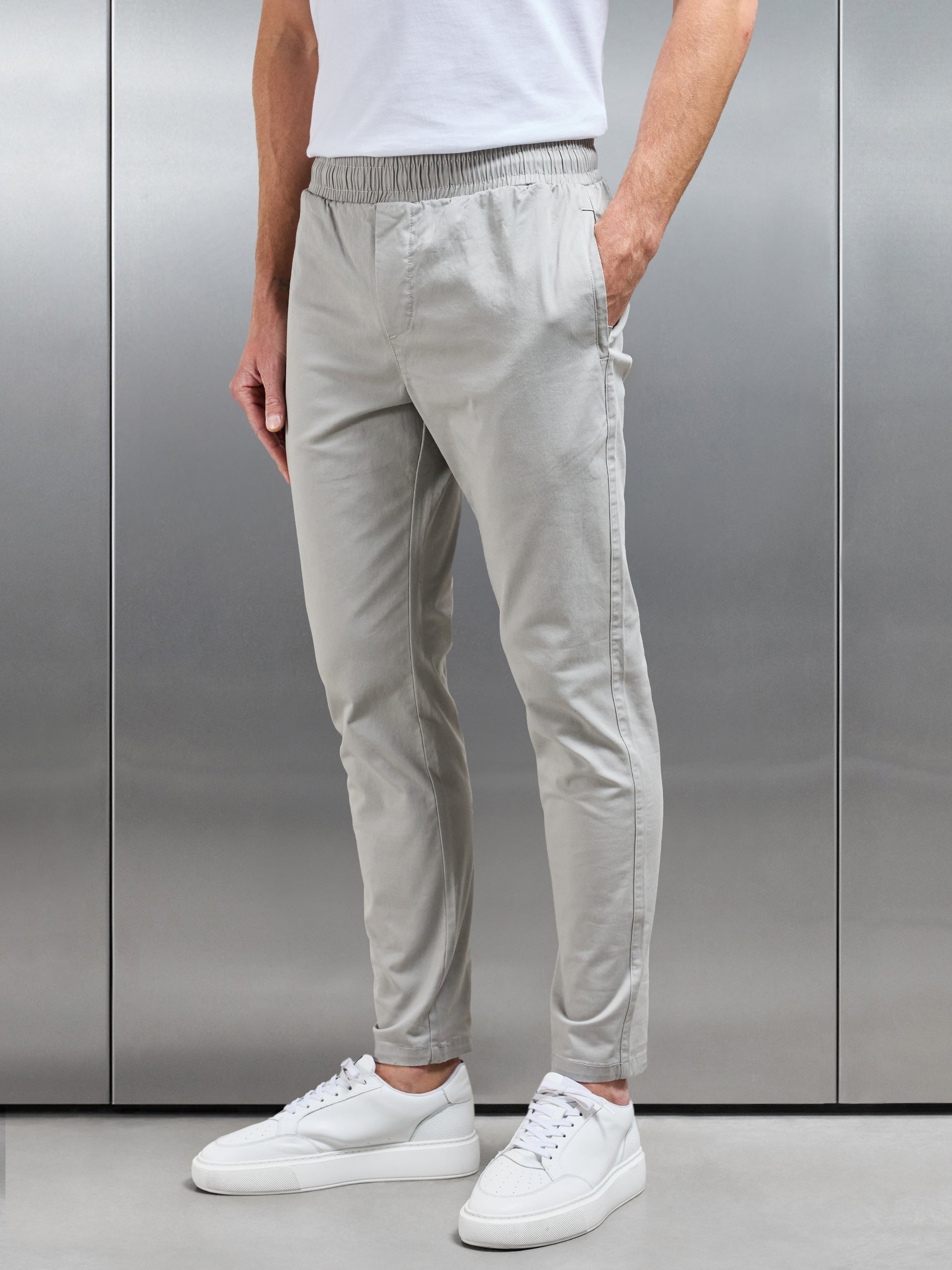 Tailored Drawstring Chino Trouser in Stone