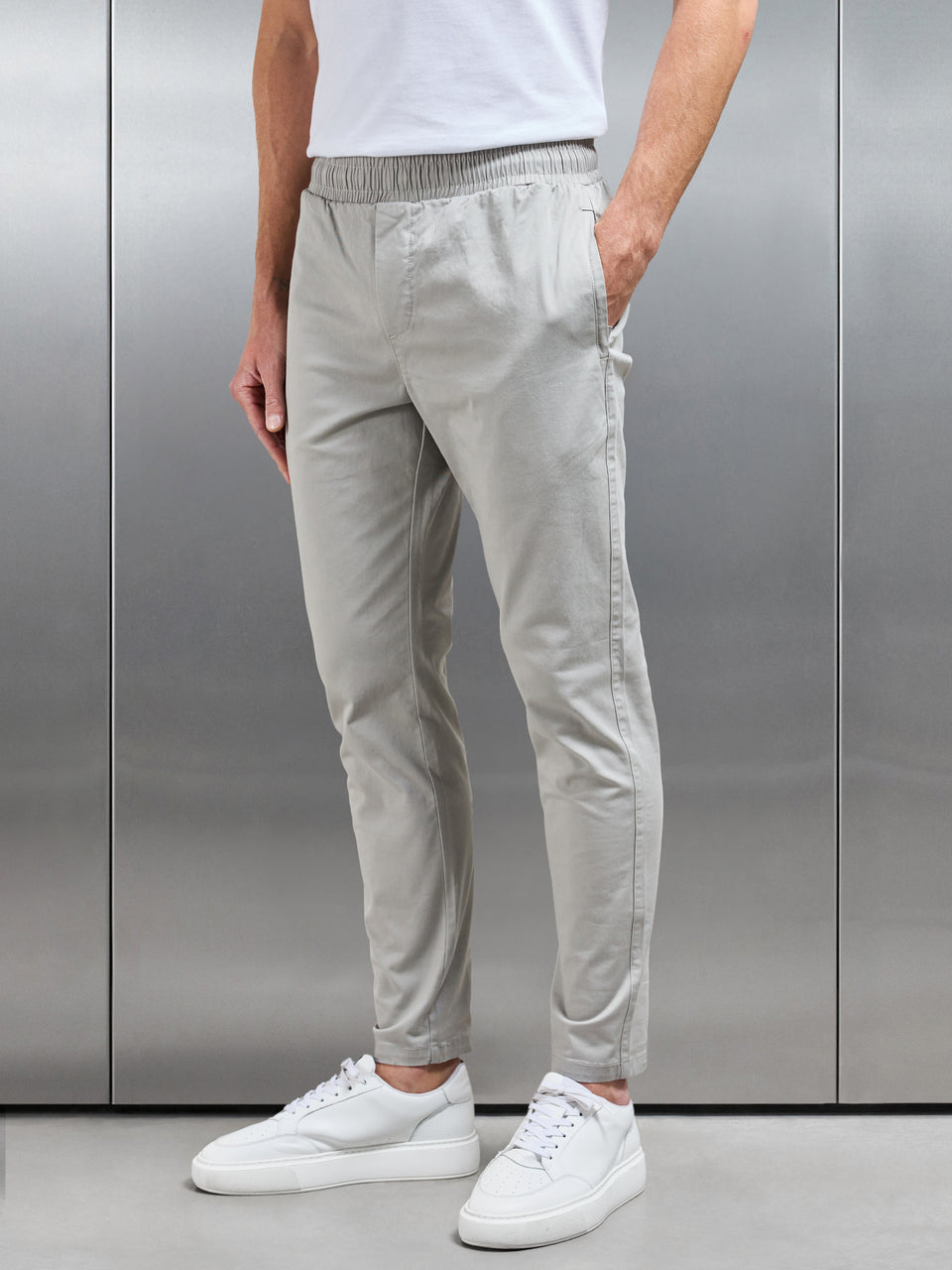Tailored Drawstring Chino Trouser in Stone