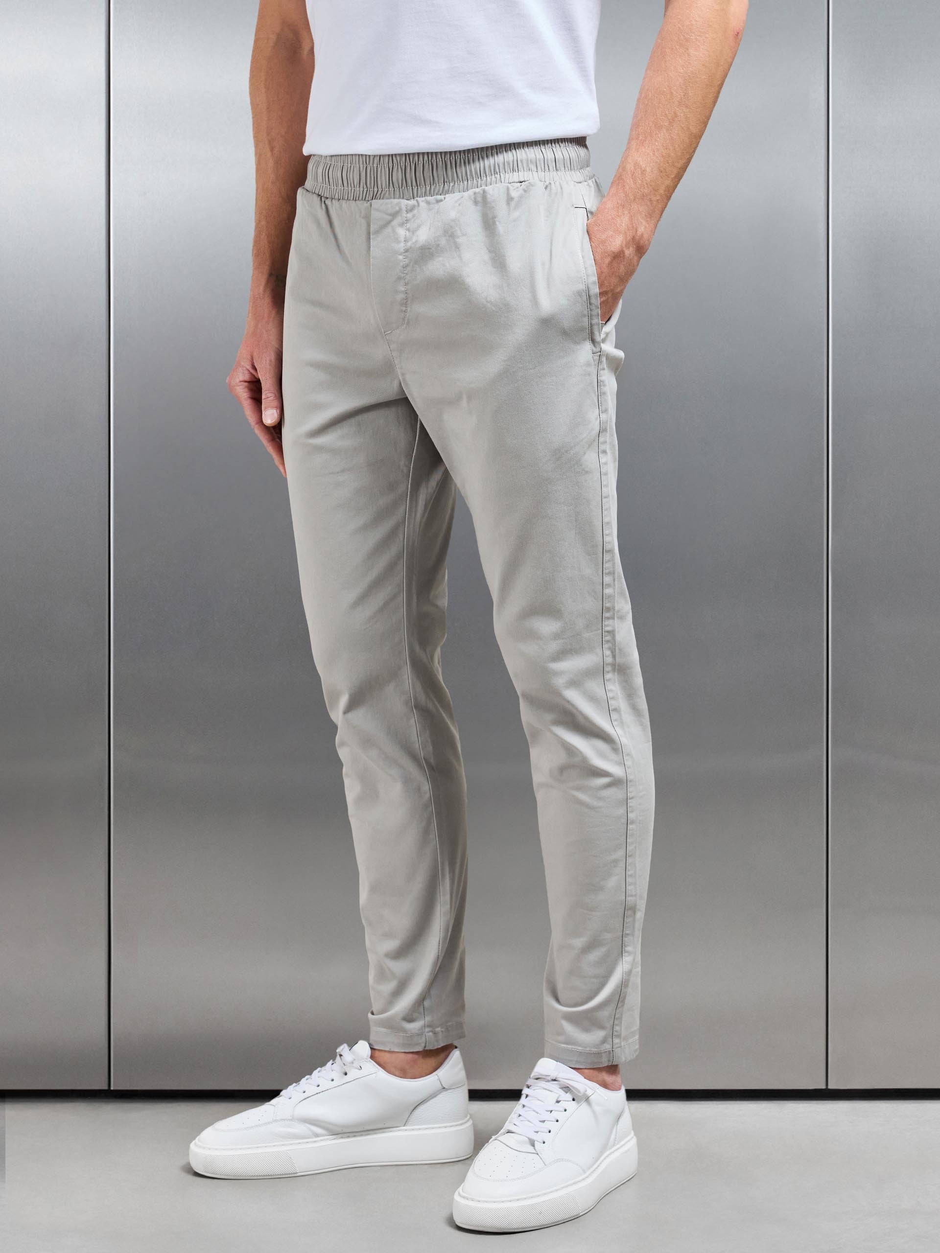 Tailored Drawstring Chino Trouser in Stone
